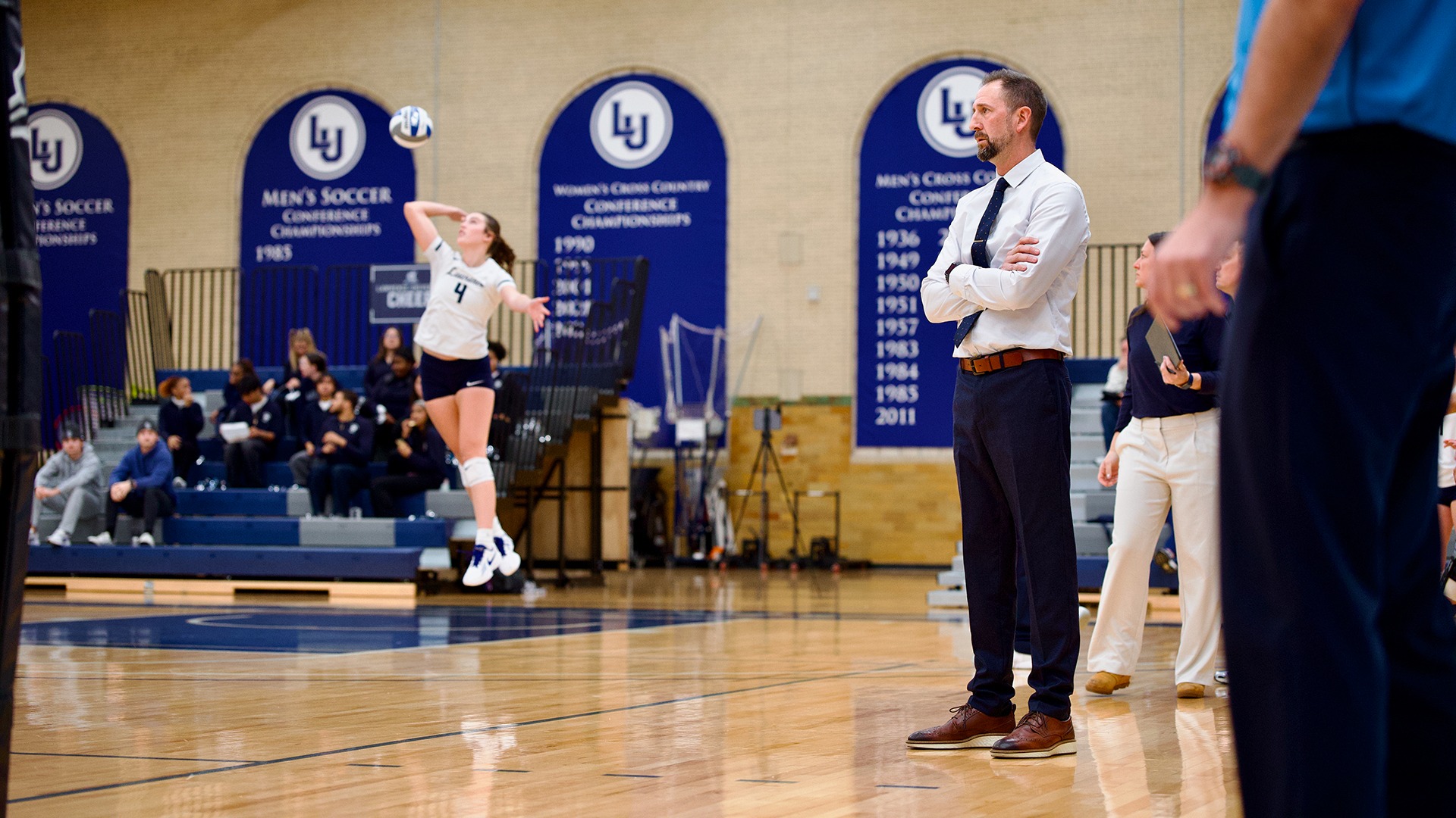 Lawrence volleyball coach Jeff Van Lannen on sidelines