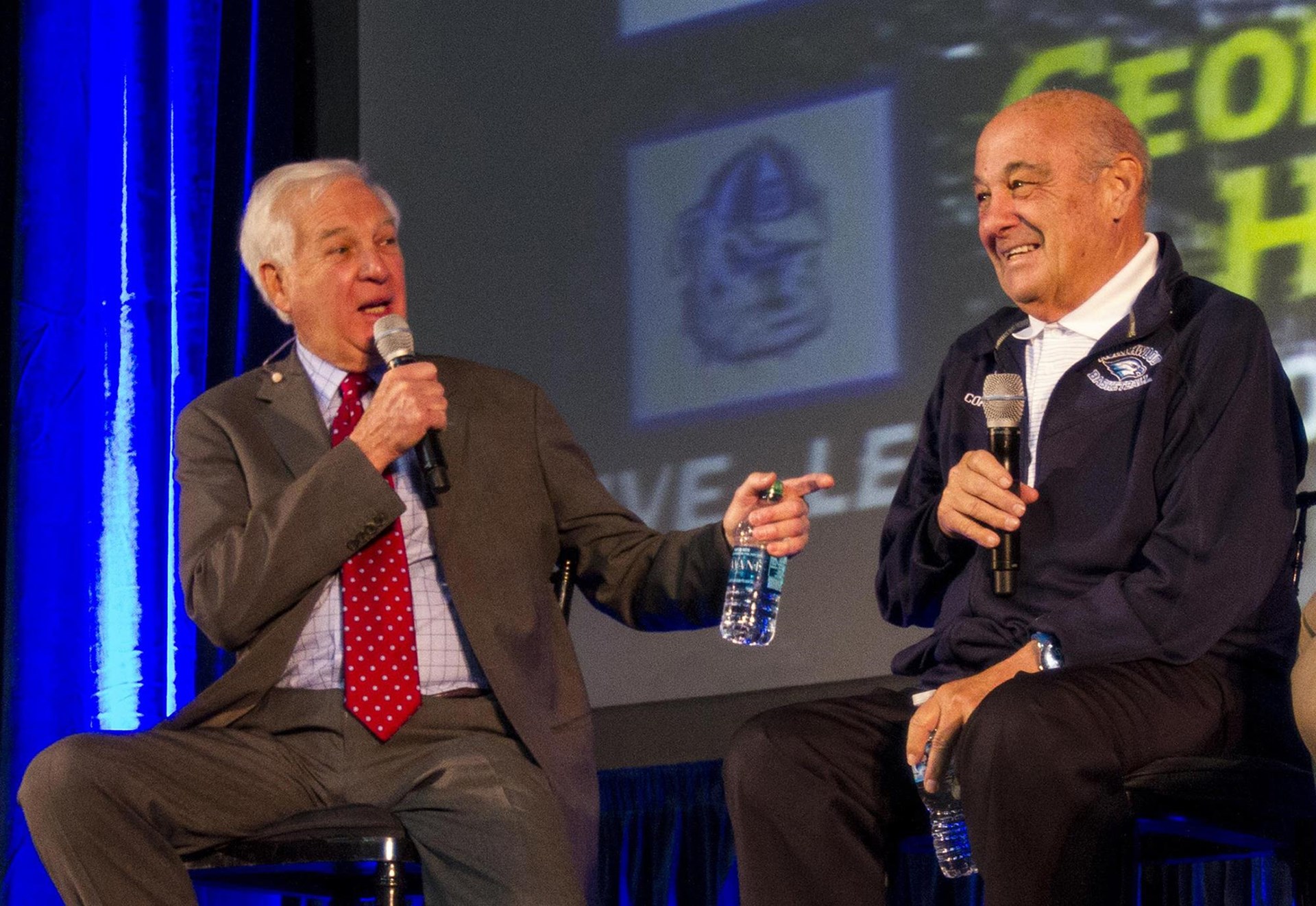 Coach Rollie Massimino (R.) with Bill Raftery of Fox Sports in 2013