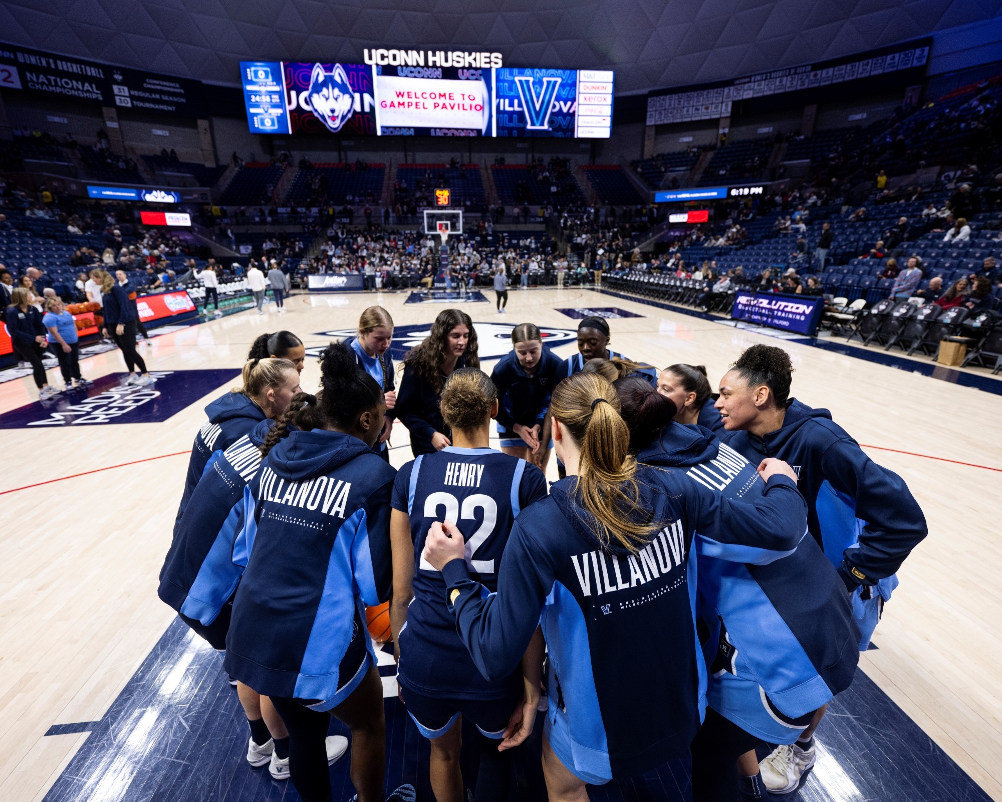 Villanova Women's Basketball Huddle at UConn