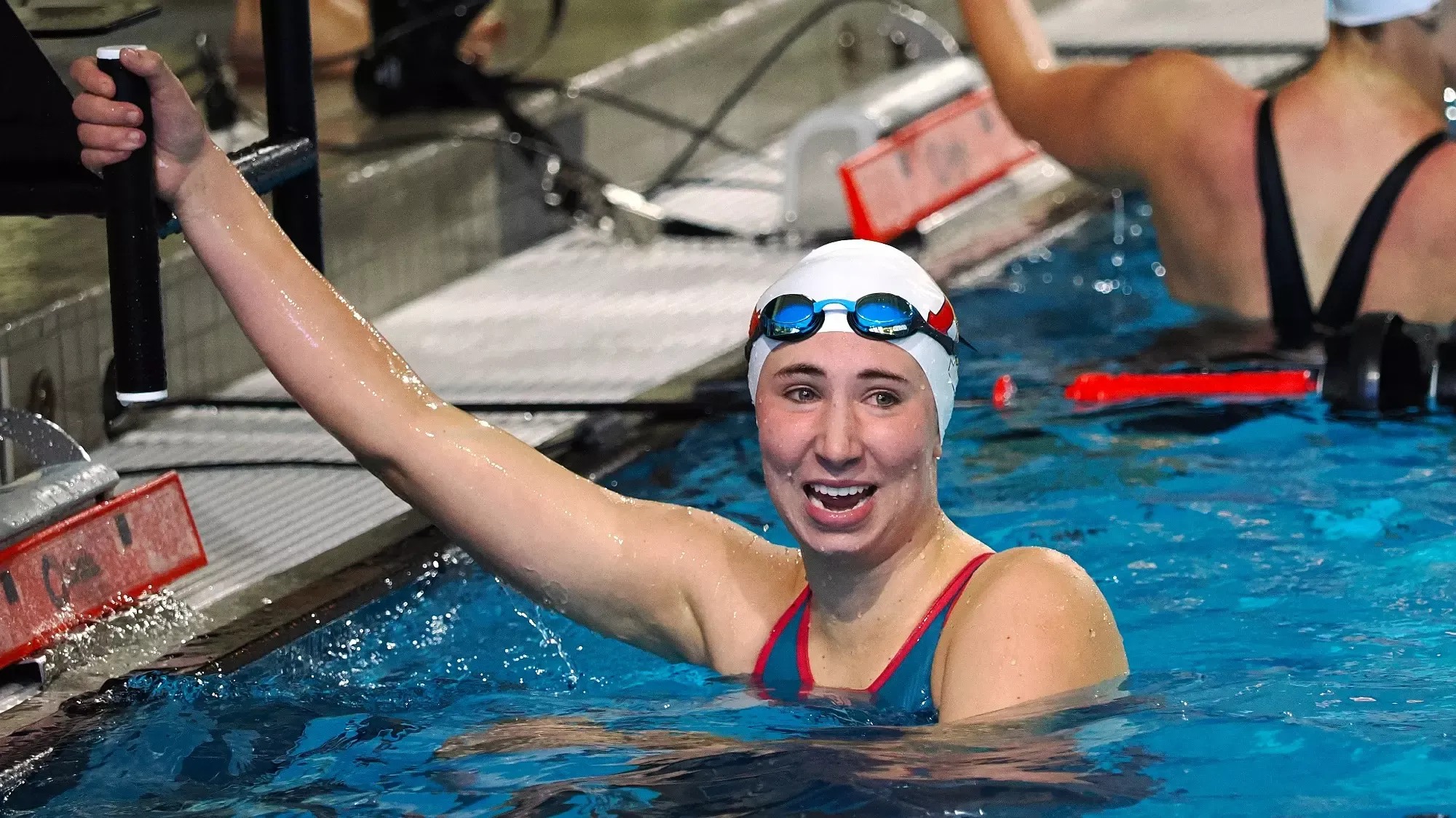 VMI's Meckensie Bryan after her winning 100 Yard Freestyle. VMI Swimming & Diving will host Southern Virginia University in the Keydet Invite in Goodall Pool at the VMI Aquatic Center Friday 11/16/2024. (Randall K. Wolf / VMI)