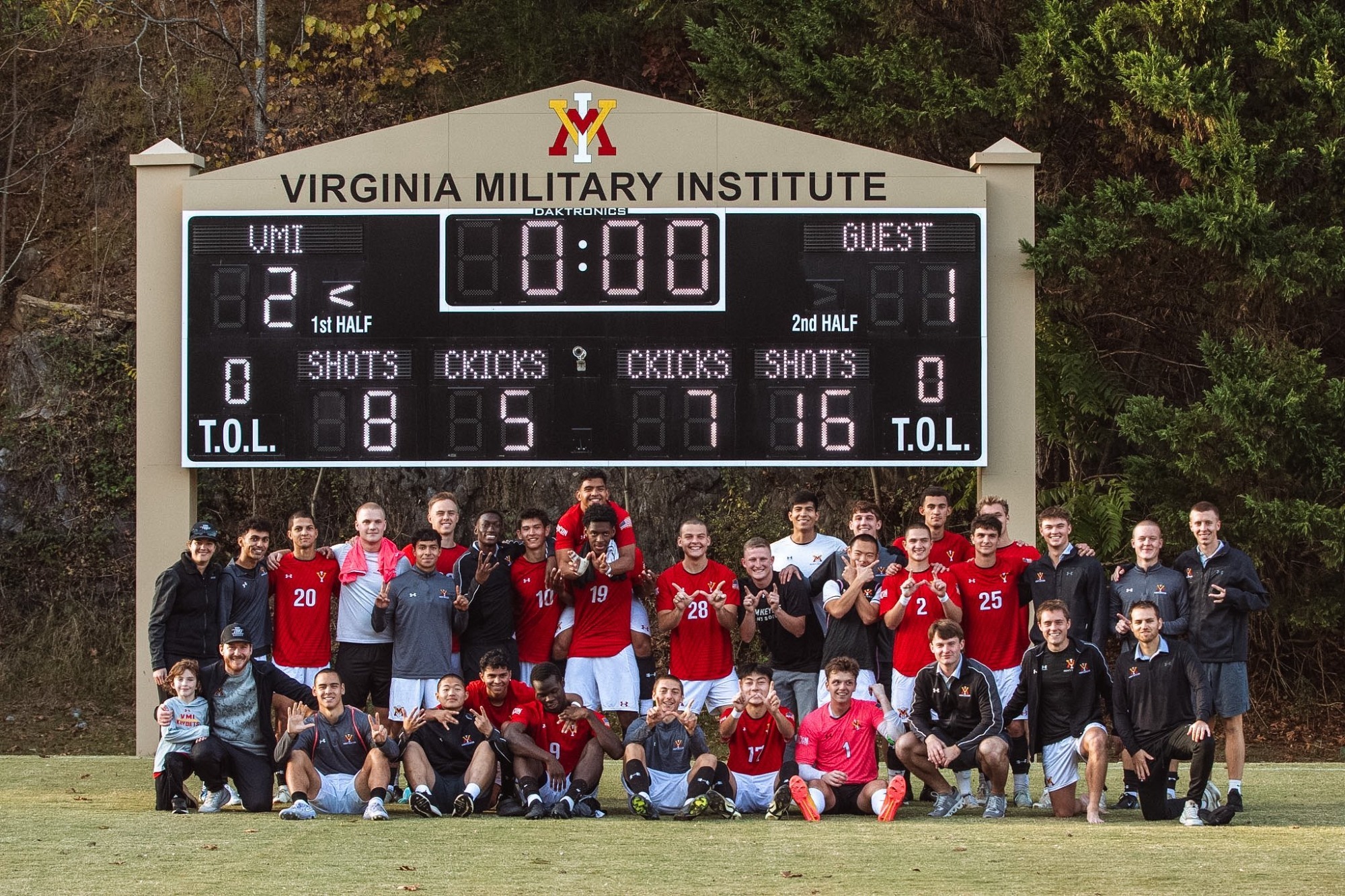 VMI Men's Soccer Victory Huddle