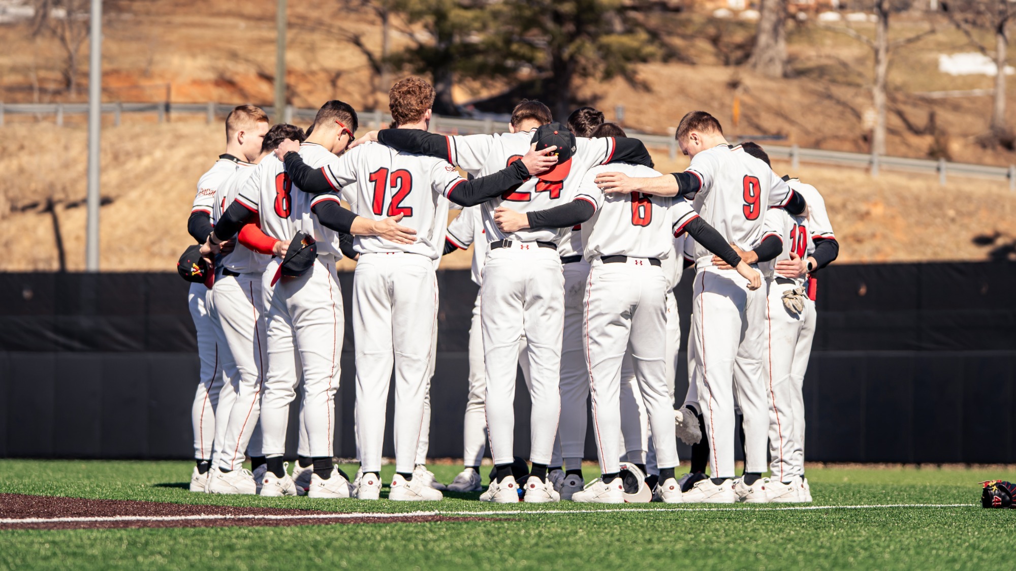 VMI Baseball vs. Delaware State - team huddle (story)