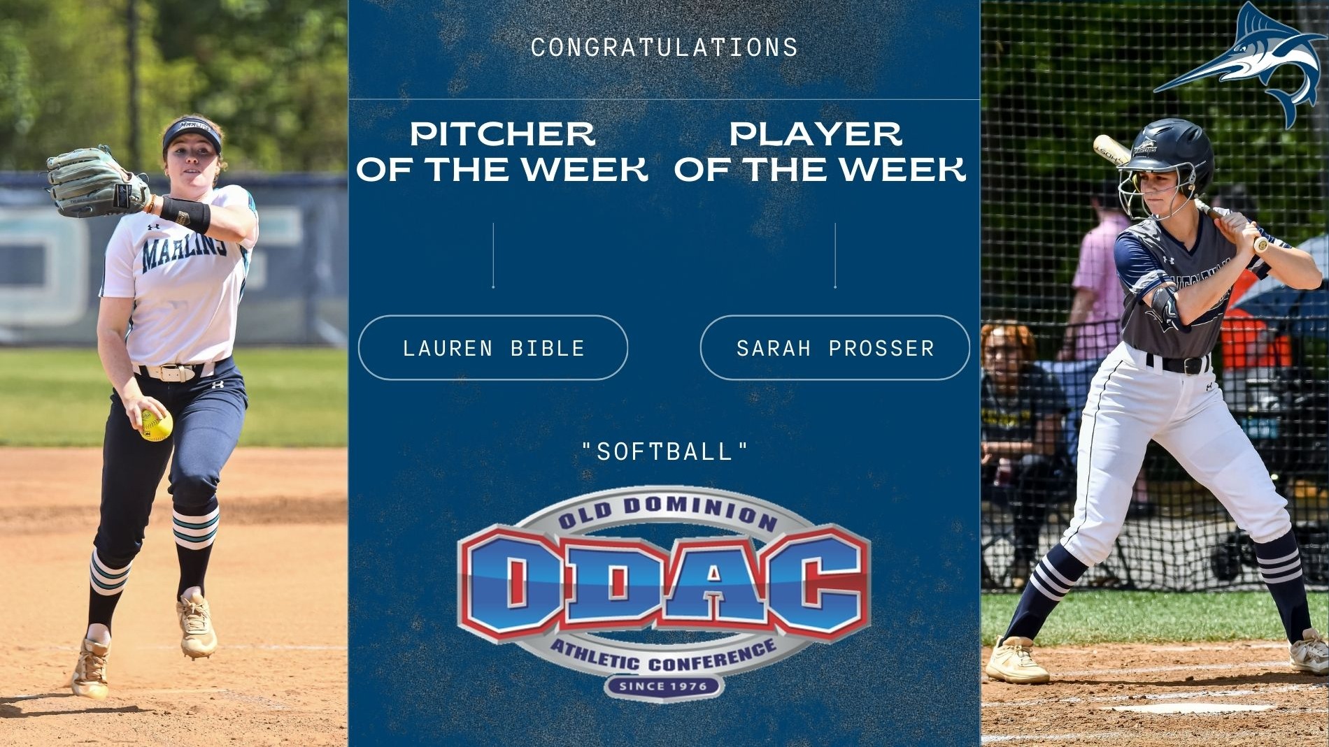 Bible and Prosser Sweep ODAC Softball Players of the Week Virginia