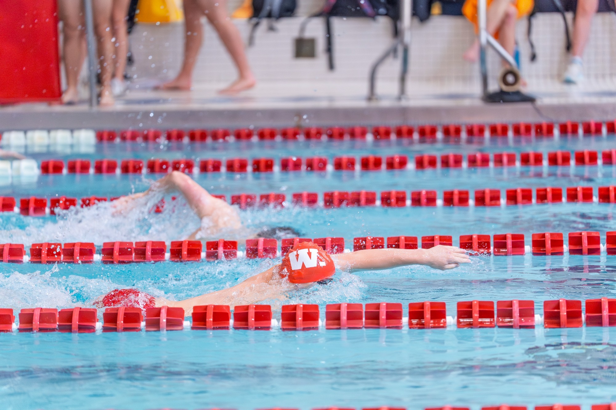 Wabash swimmer competing at the 2025 Indiana DIII Invitational