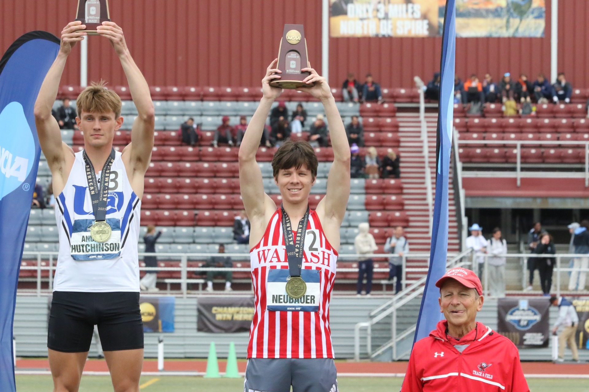 Will Neubauer celebrates his All-America performance at the 2025 NCAA DIII Outdoor Track and Field Championships