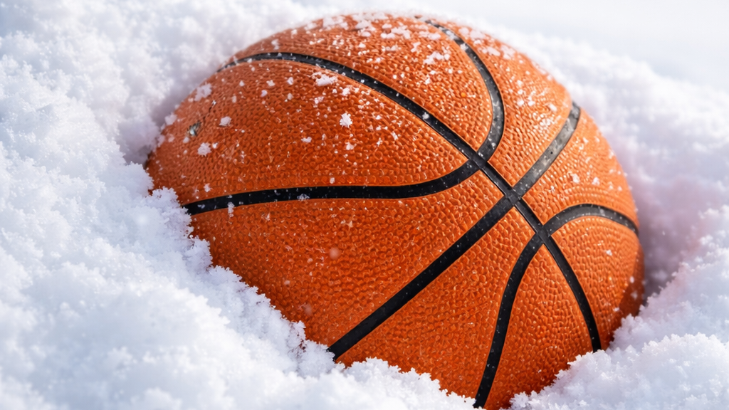 Basketball in a snow bank