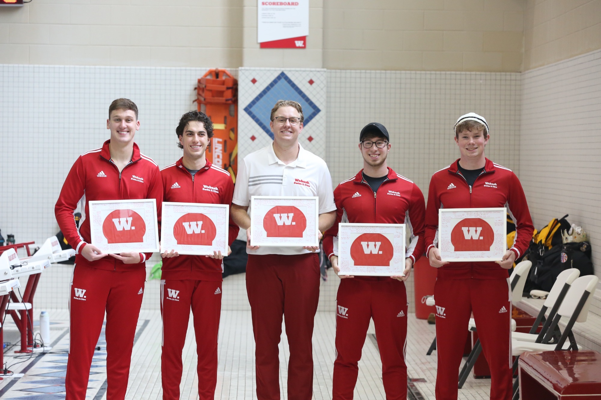 The 2025-2026 Wabash College seniors on the swimming and diving team