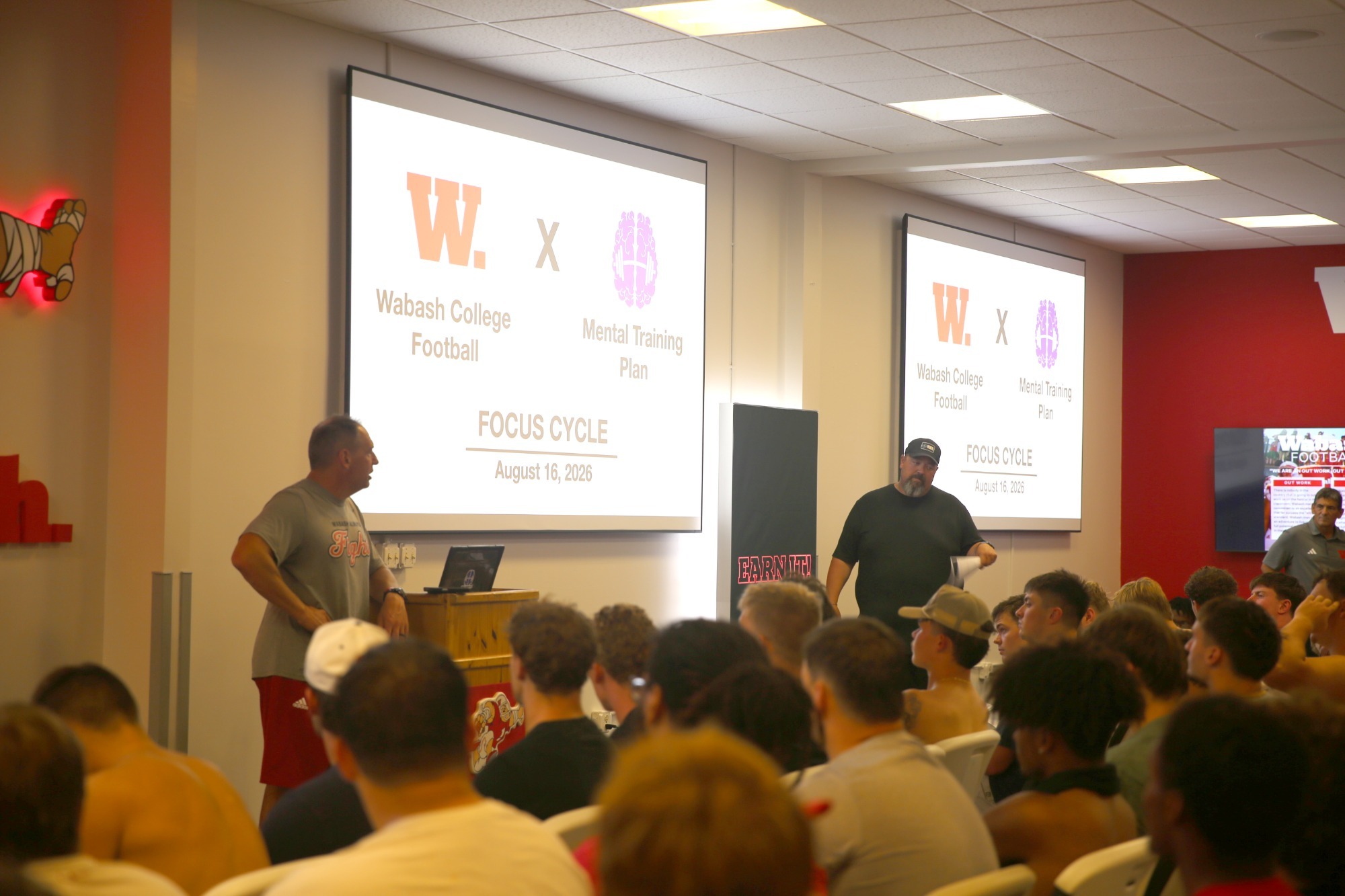 Ben Carnes from Mental Training Plan meets with the Wabash College football team