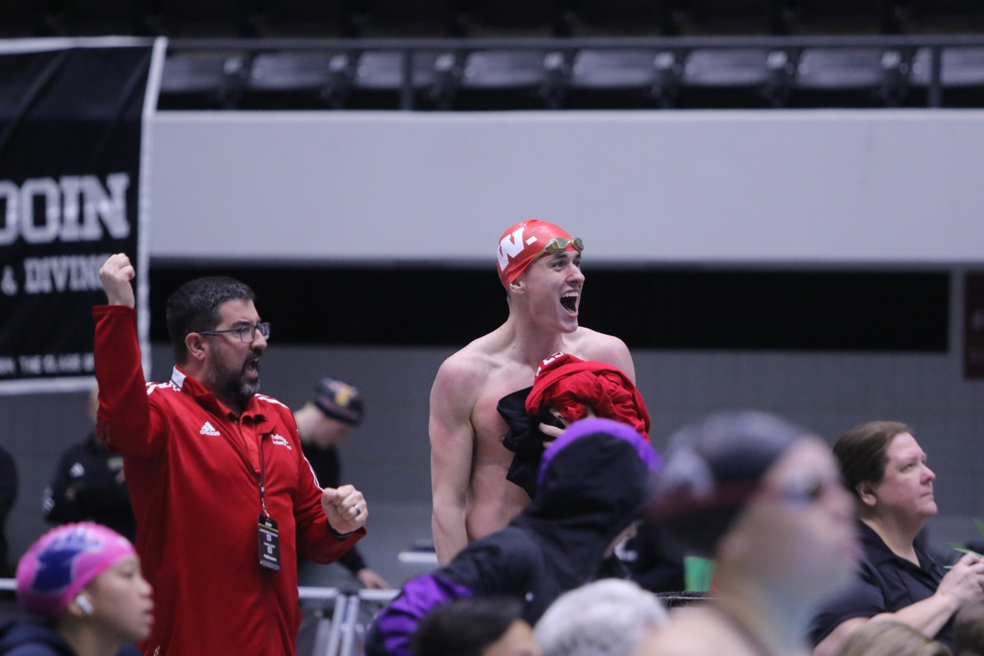 Ryan West reacts to earning All-America honors at the 2026 NCAA Division III Swimming and Diving Championships.