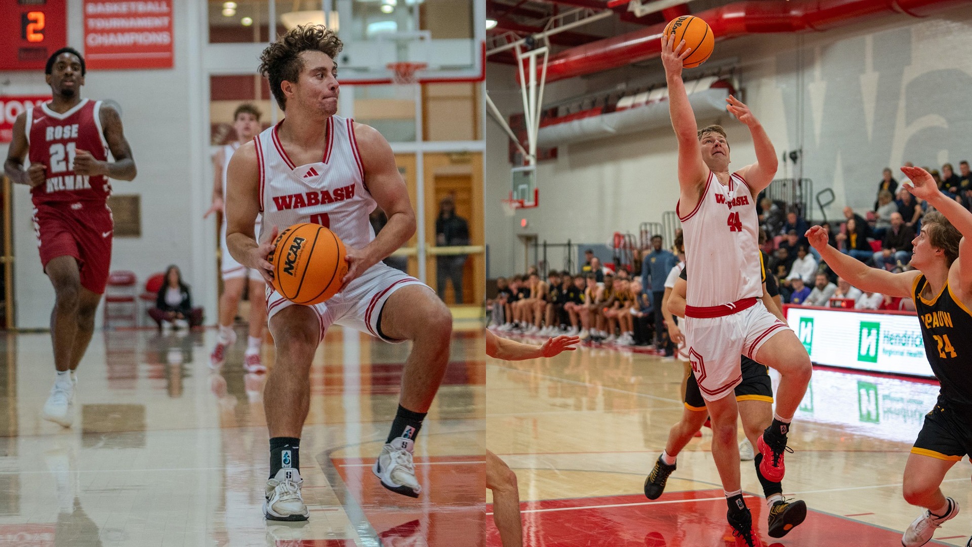 Wabash College basketball players Keegan Manowitz and Gavin Schippert