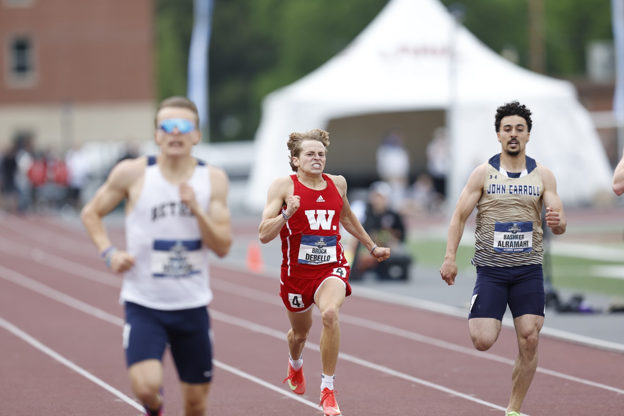 Brock DeBello races to the finish lane to capture fourth place in the 400-meter dash at the 2026 NCAA Division III Outdoor Track and Field Championships.