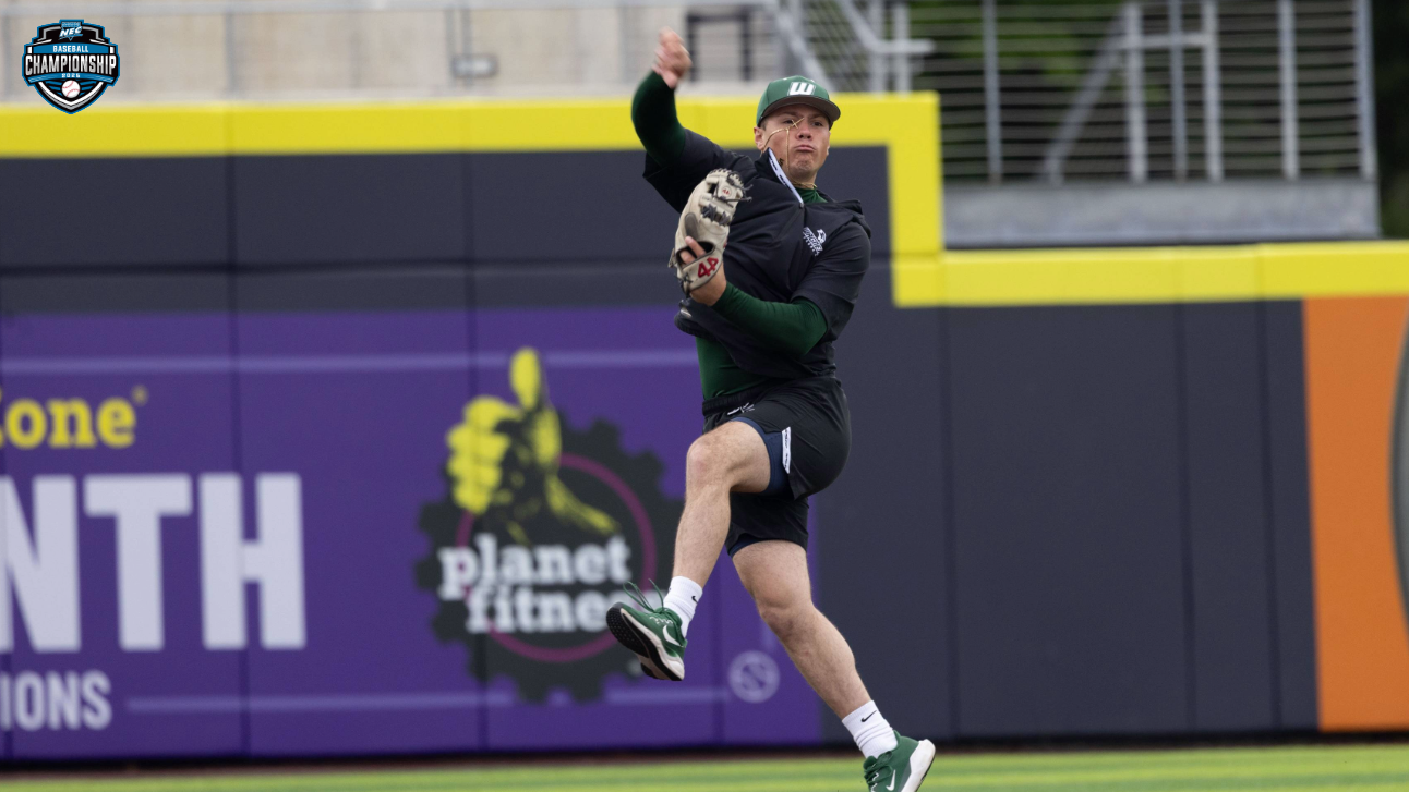 Nick Mazzotta fielding a ball in NEC Tournament practice 