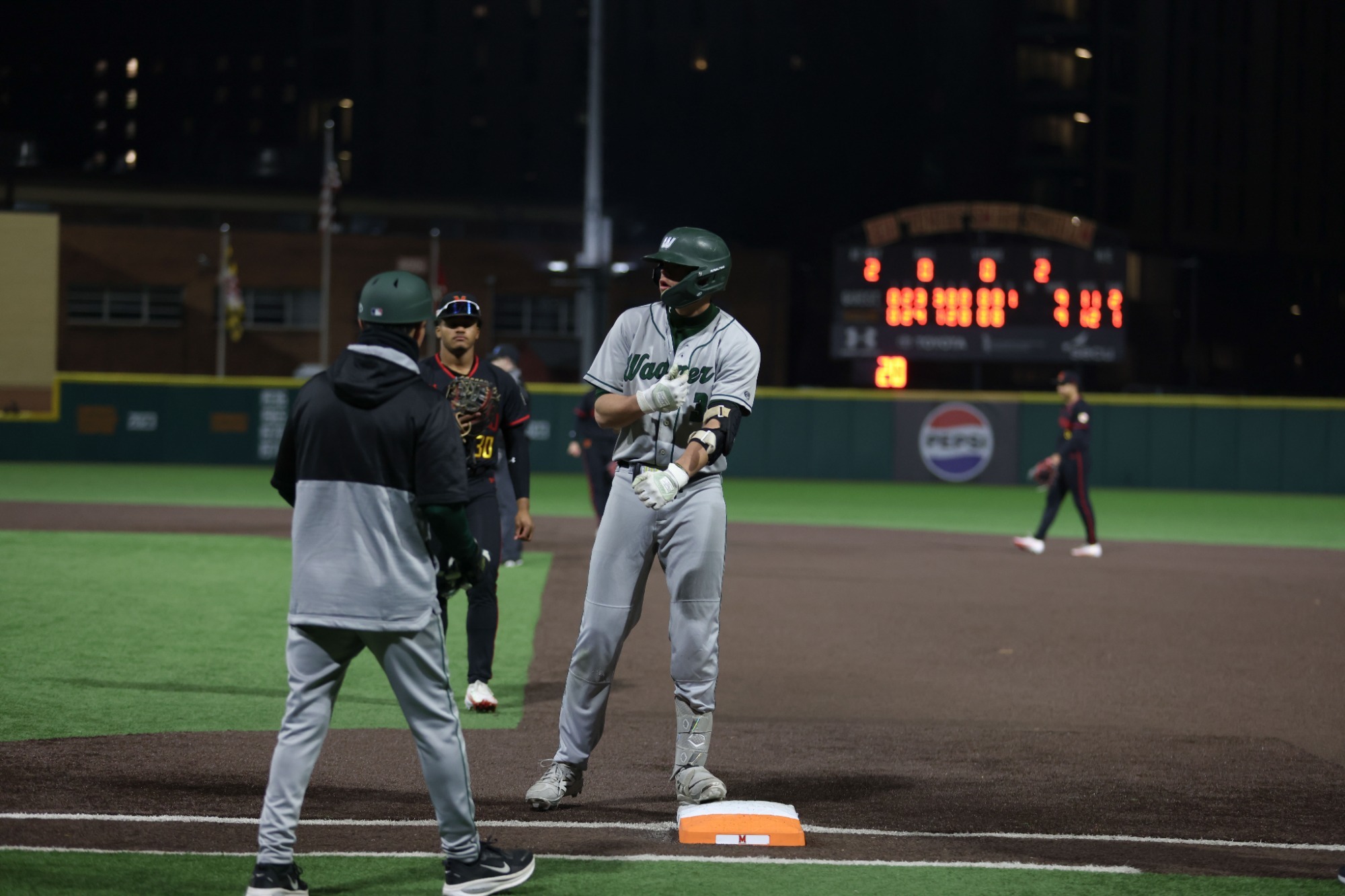 Matt Sutera on first after an RBI single at Maryland 2/28/26