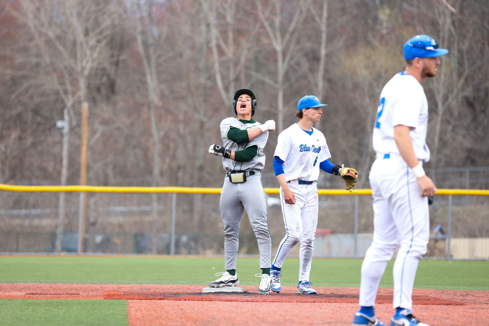 Jayden Alvarez celebrates after a two-RBI double against CCSU 4/4/26