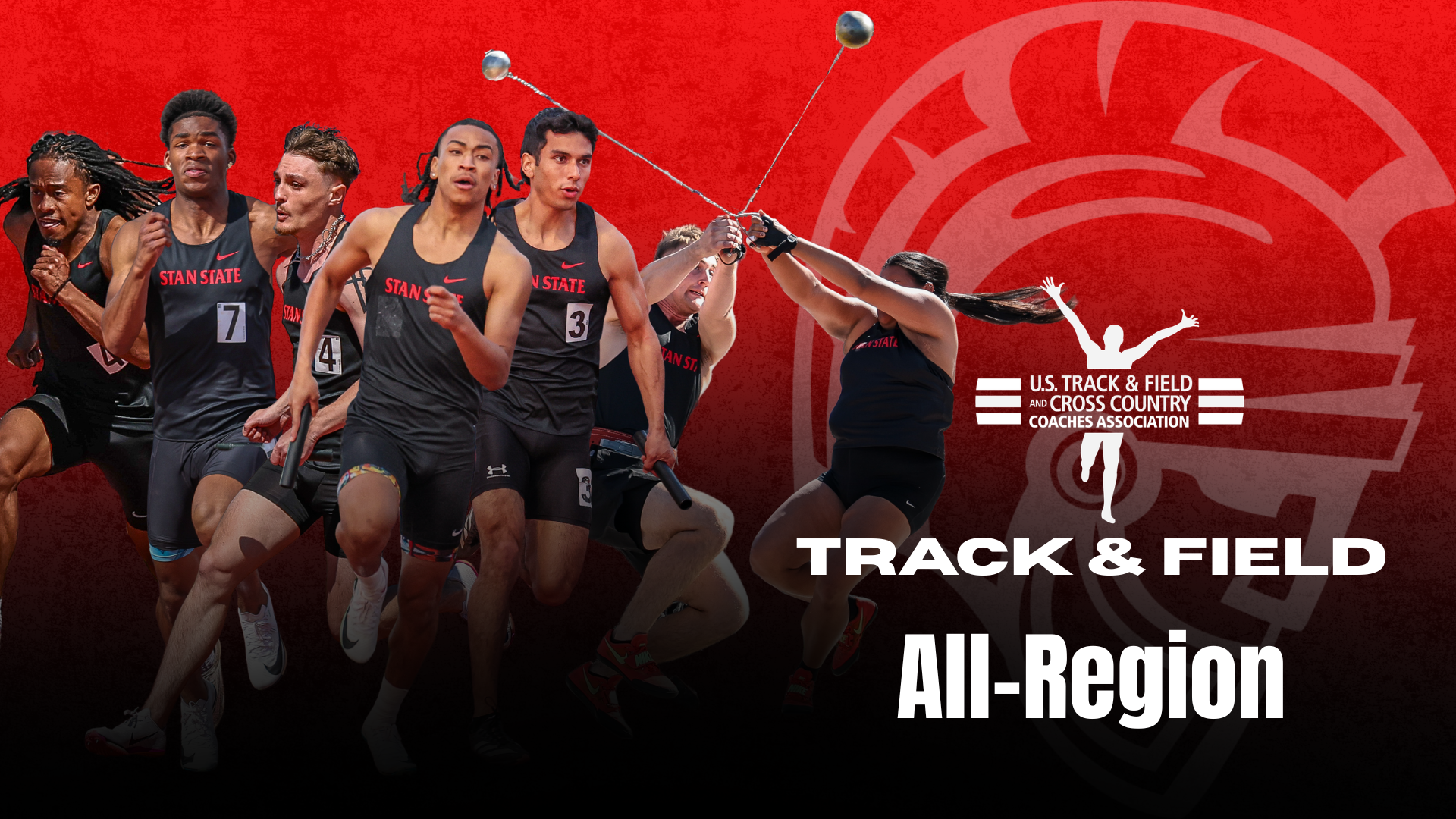 Graphic of the seven Warriors that earned USTFCCCA All-West Region Honors