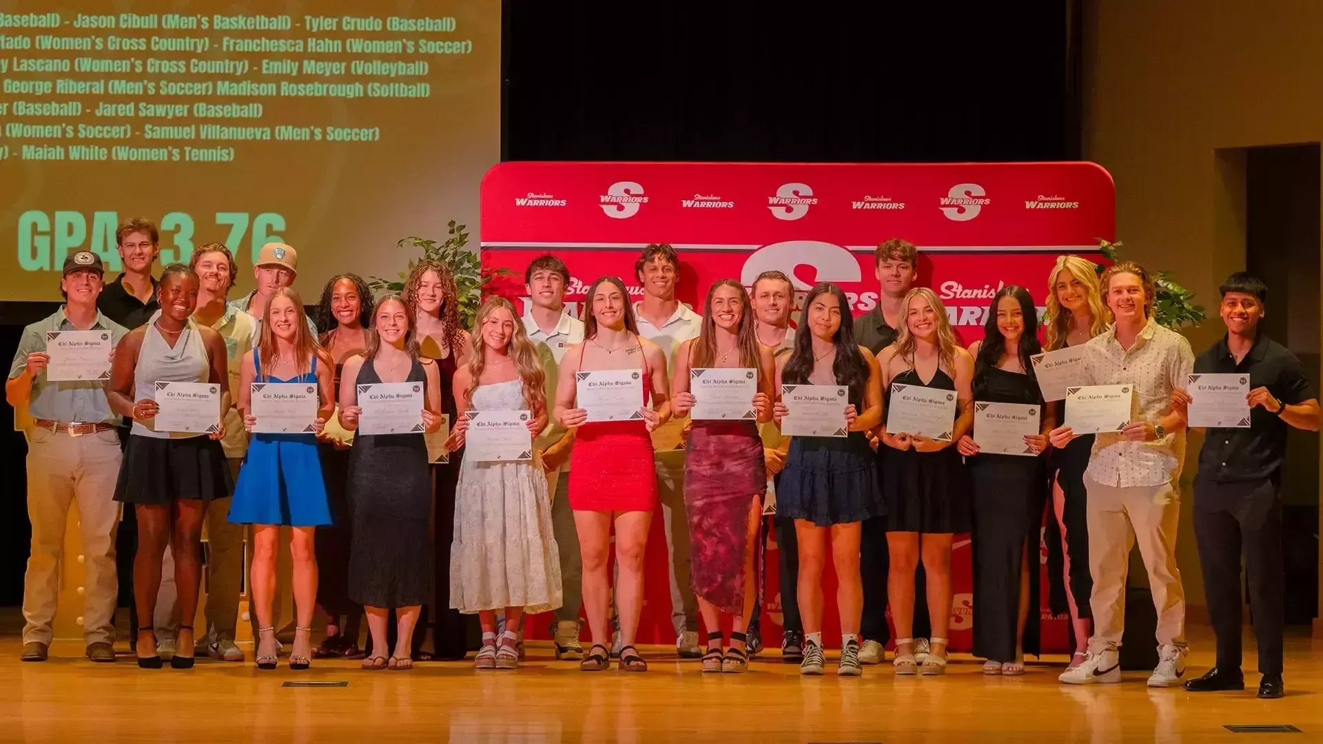 Photo of members of this year's Stan State Chi Alpha Sigma 