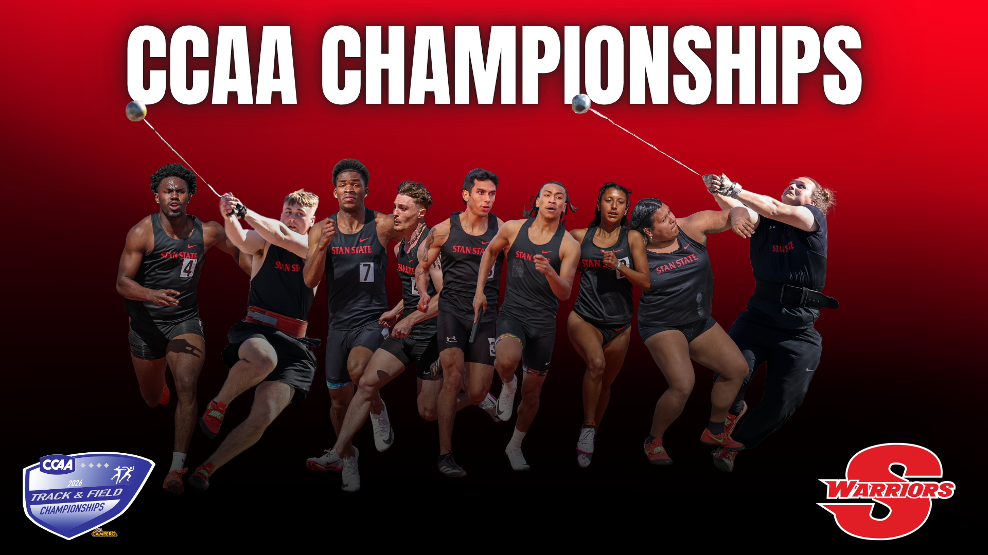 From Left to Right: Tim Miles, Logan Edwards, Andrew Bishop, Blayne Siebert, Ivan Mendoza, Jaevin Sawyer, Izzy Soto, Alexis Nino, Luke Giannotta (All-CCAA Warriors)