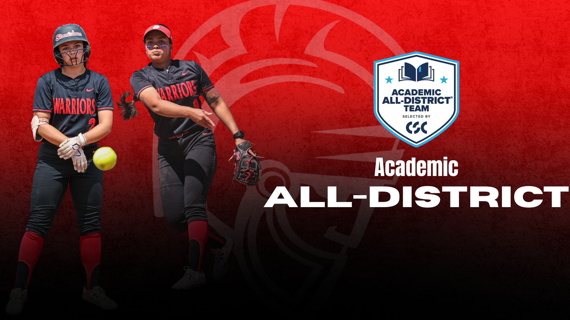 Action photos of Stan State's Academic All-District Honorees Moxie Barton and Alexandria himes