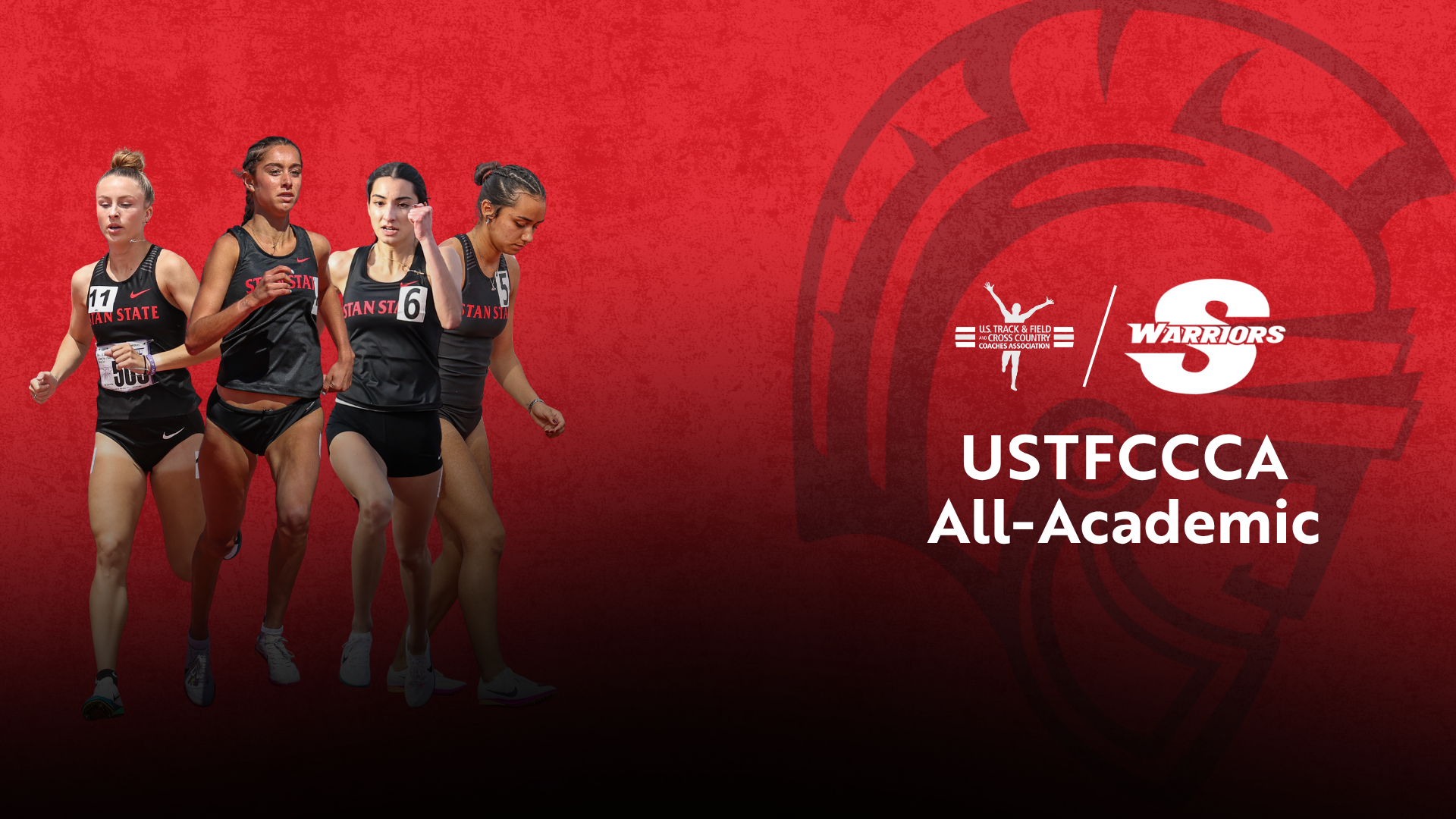 Action shots of the USTFCCCA Warrior Scholar Athletes in Crystal Hernandez, Stevie Holguin, Mila Real, and Annie Wild