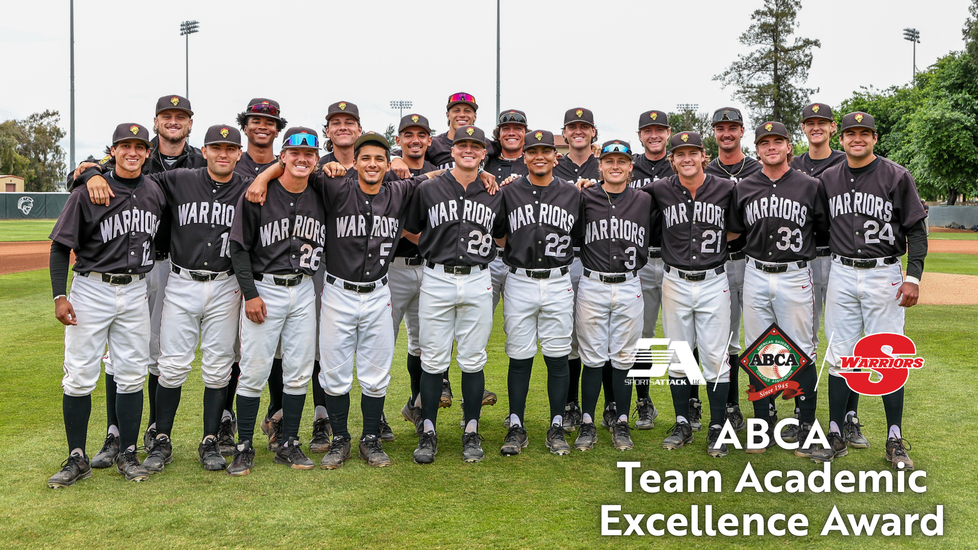 Photo of some of the 2026 Warriors Baseball Players that were part of the 2026 ABCA Team Academic Award