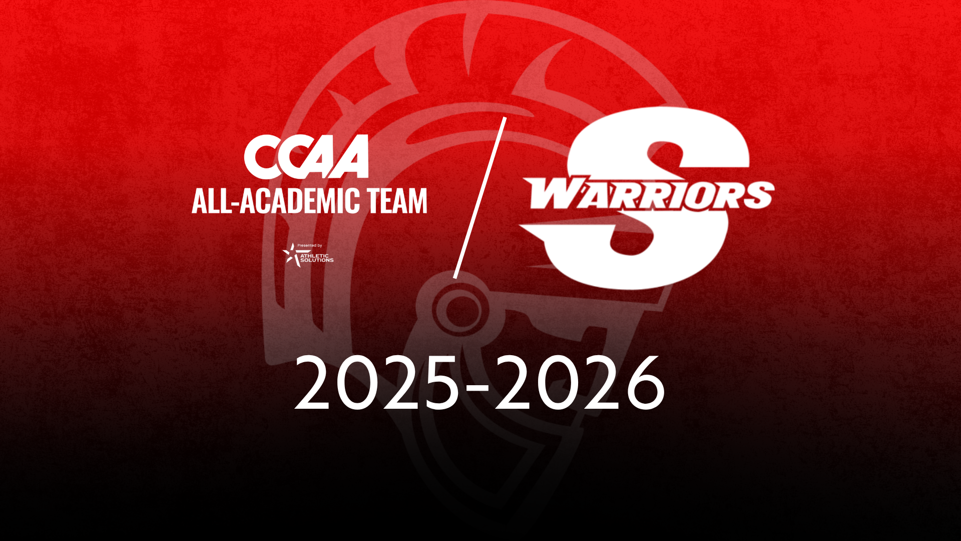  2025-26 CCAA All-Academic Team with CCAA logo, Stan state logo, and Athletic Solutions