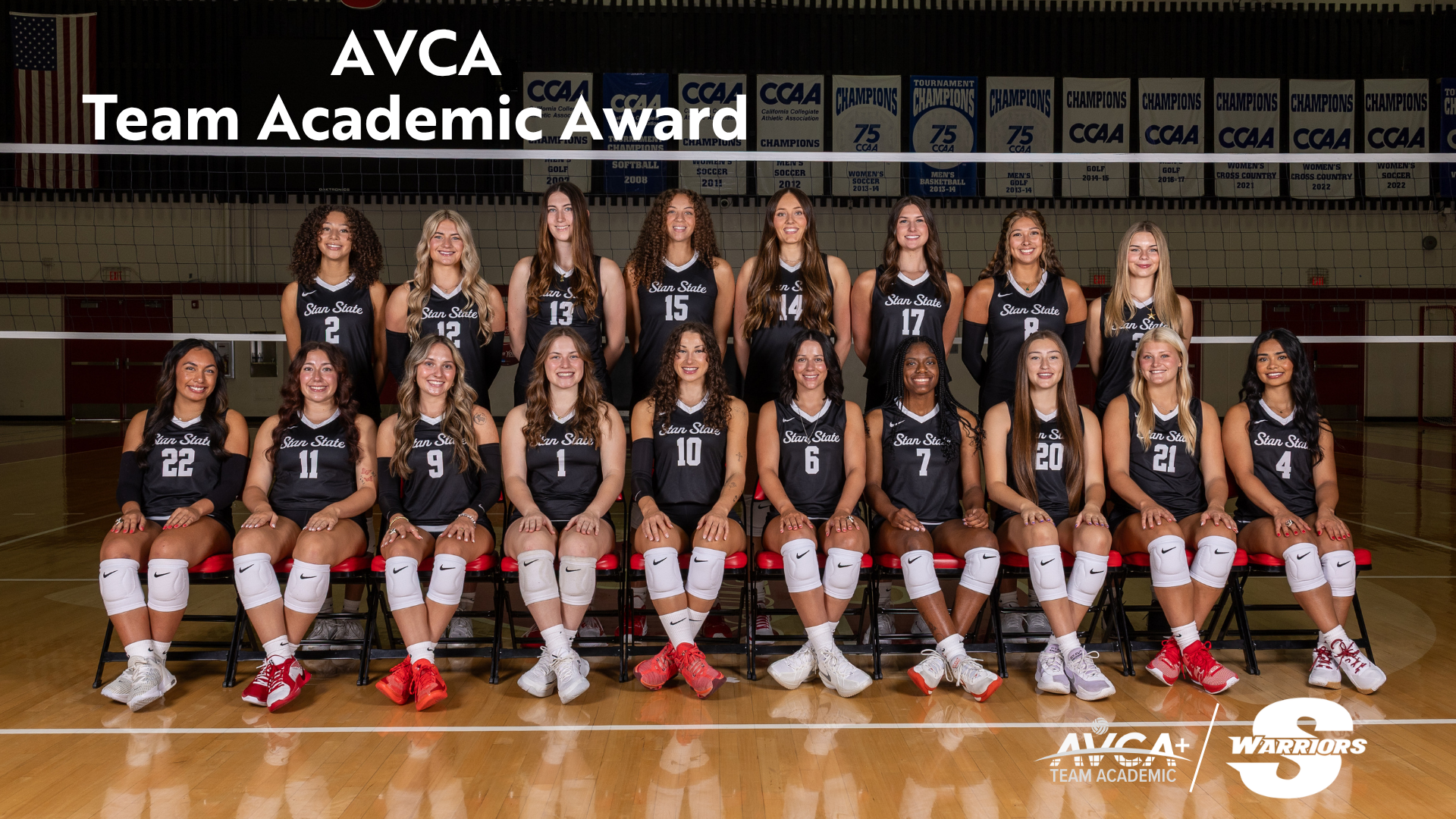 photo of Stan State Volleyball team recipients of the AVCA Team Academic Award