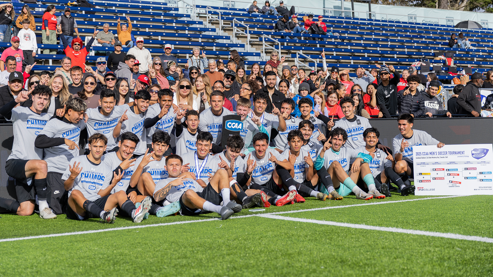 Group of shot of Warriors after capturing the CCAA Tournament Championships