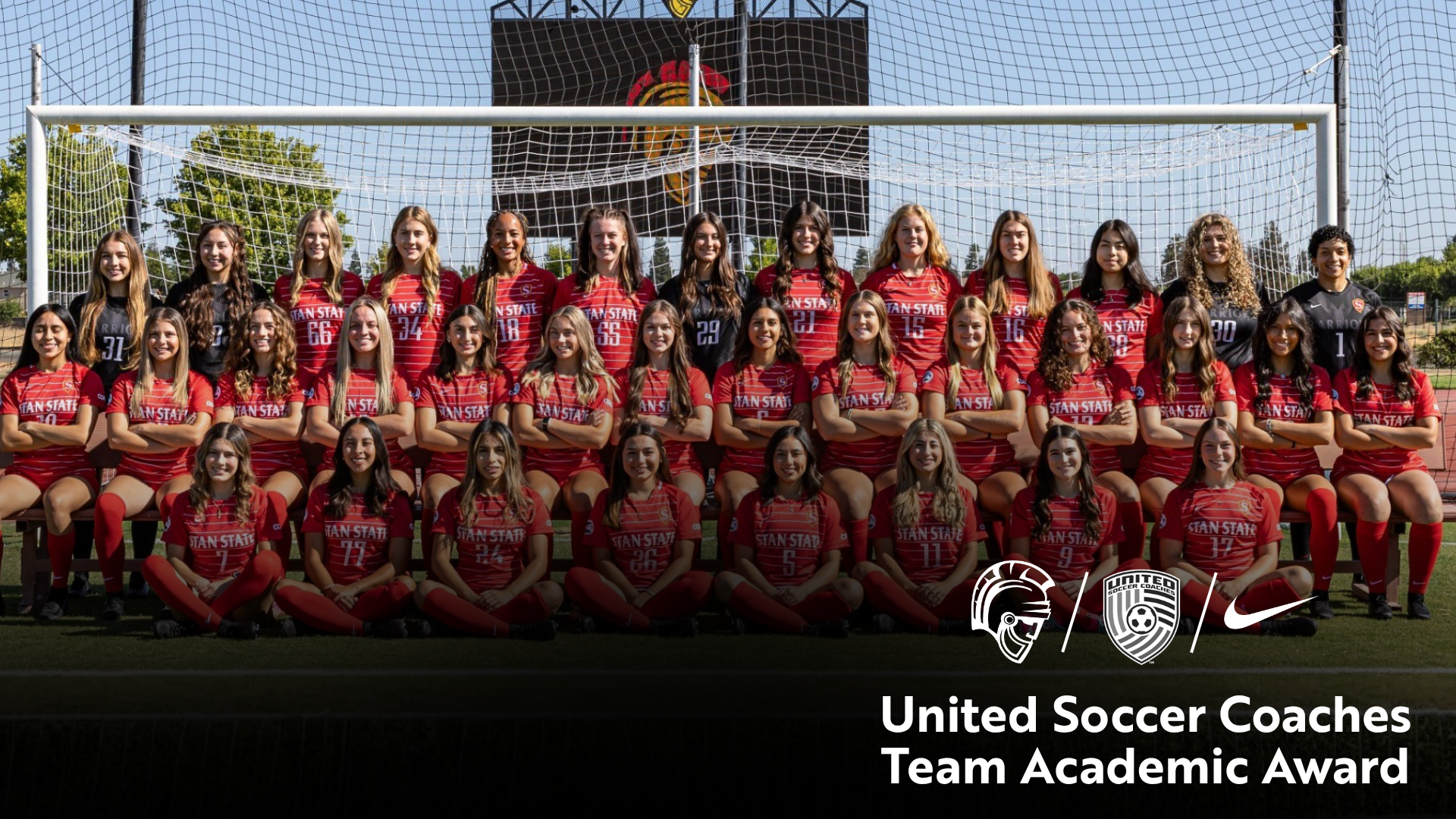 Team shot of the Warrior Women's Soccer Team that was one of the United Soccer Coaches Team Academic Recipients