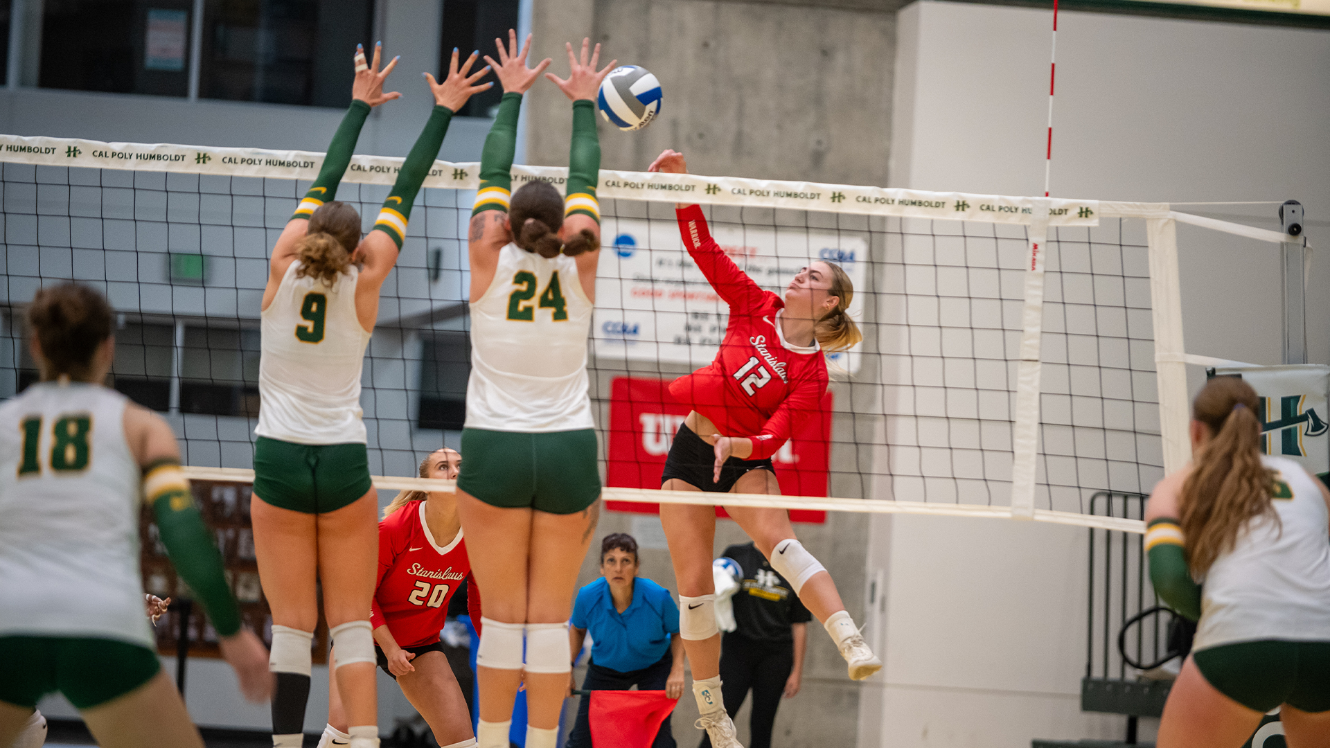 action shot of Emily Meyer at a Warrior match at Humboldt