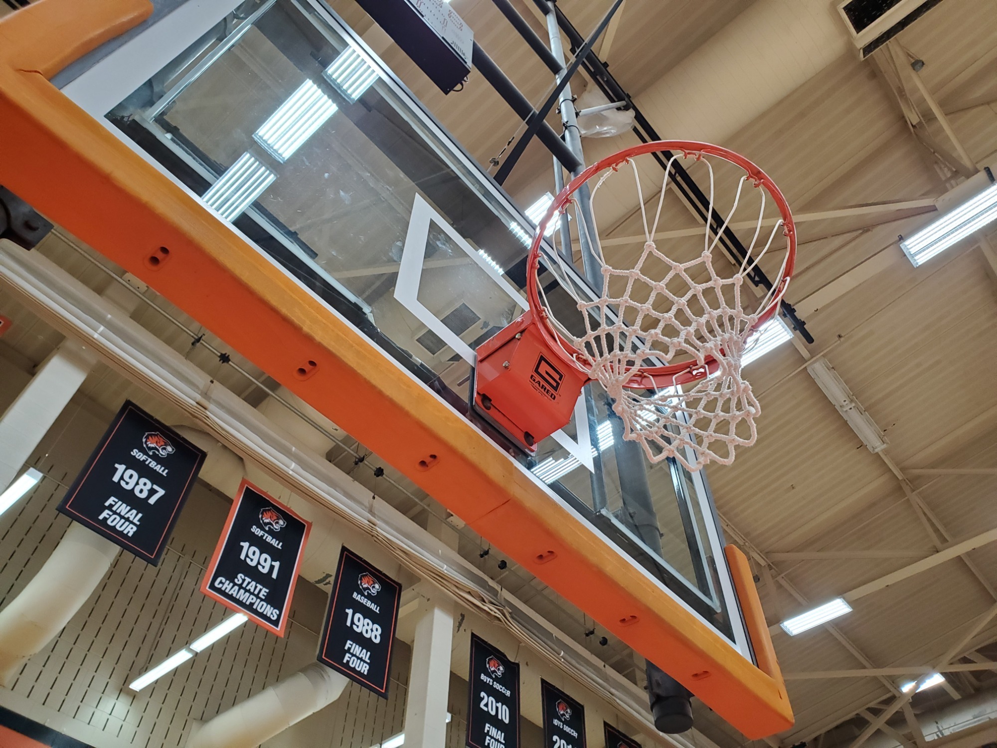 Basketball hoop from bottom up-banners