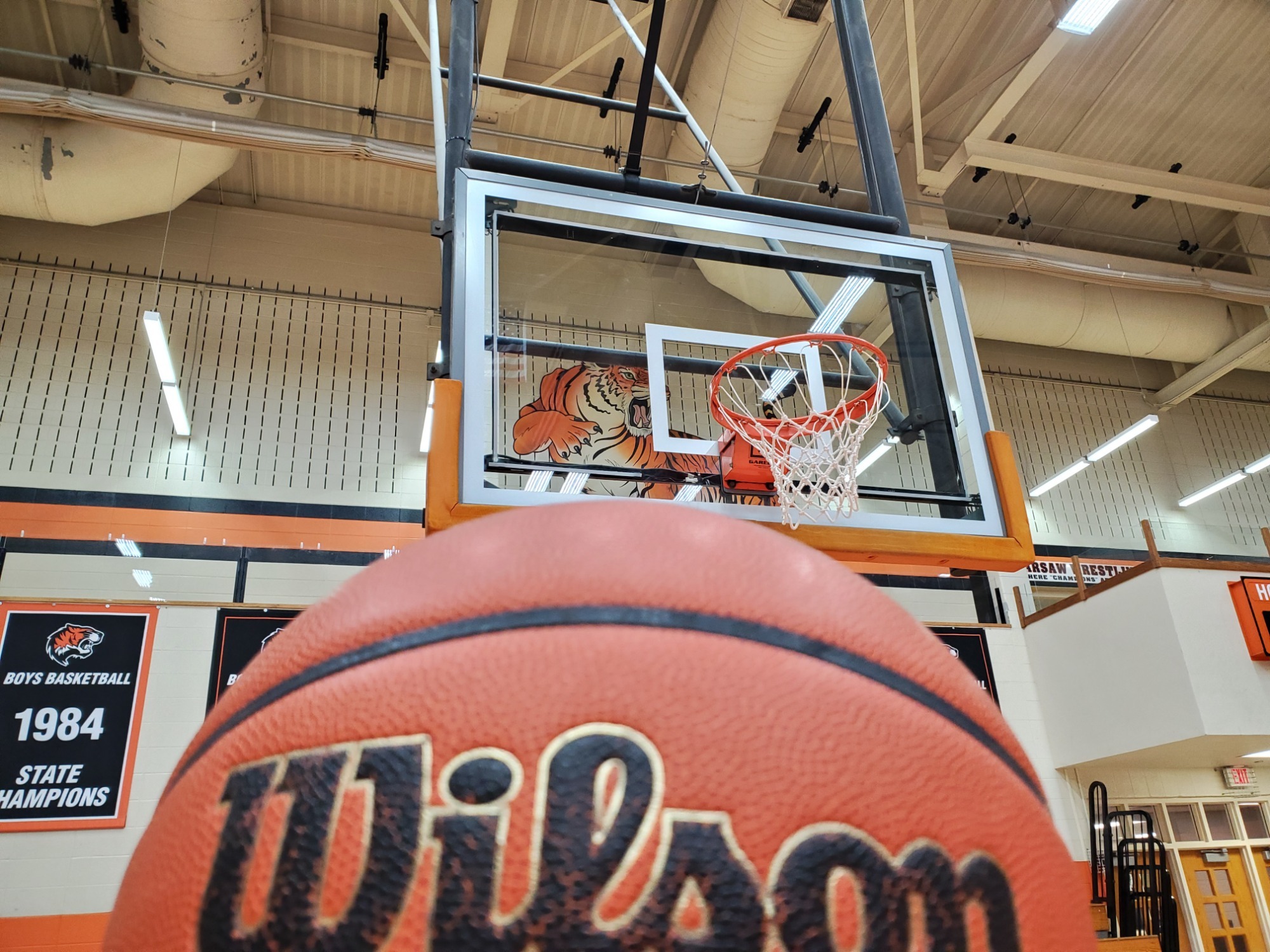 Basketball in lane looking up