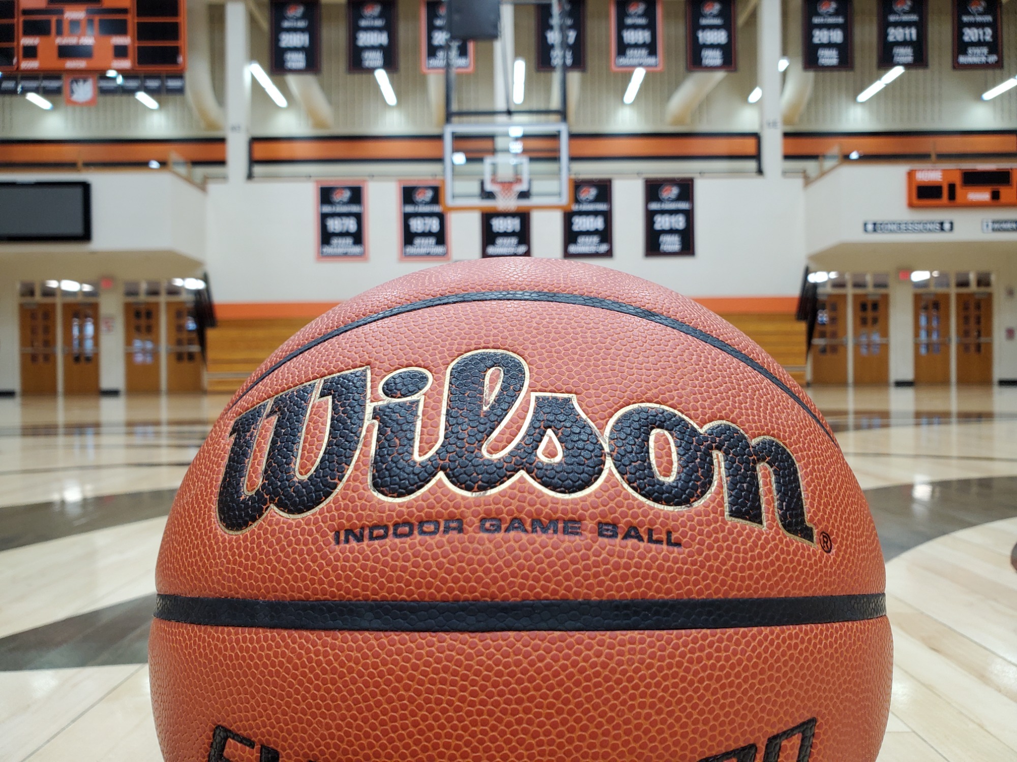Basketball at midcourt