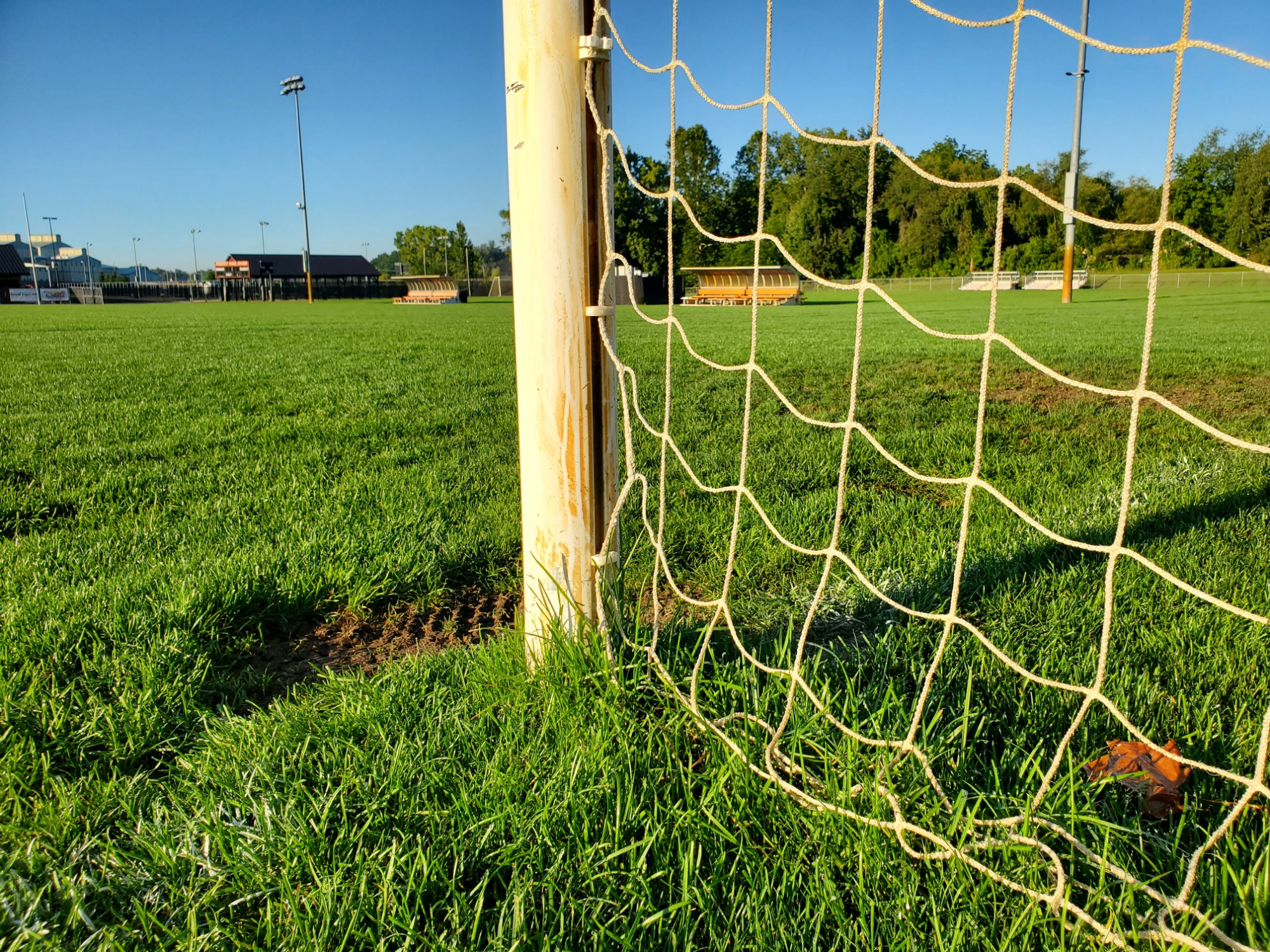 Soccer goal post behind net
