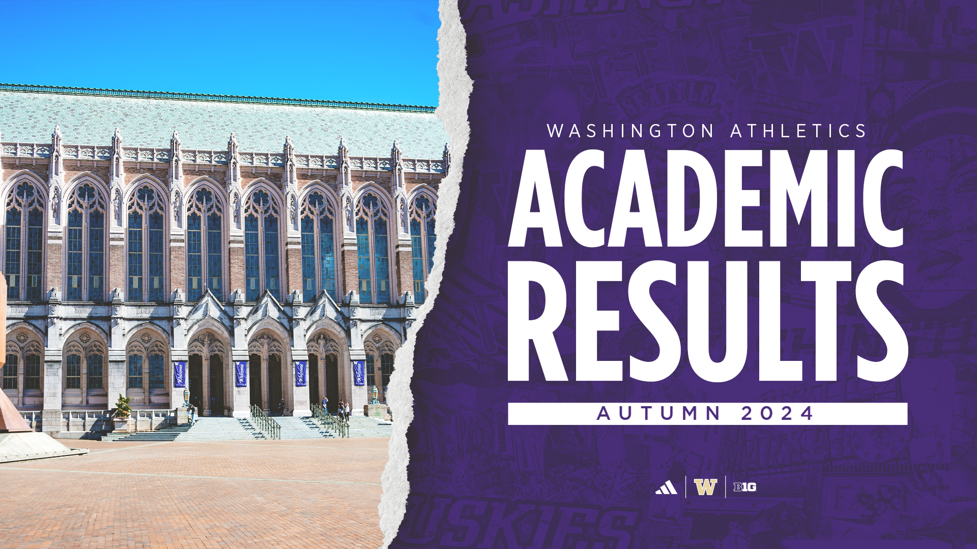 Washington Athletics Academic Results - autumn 2024 graphic with Suzzallo library on left