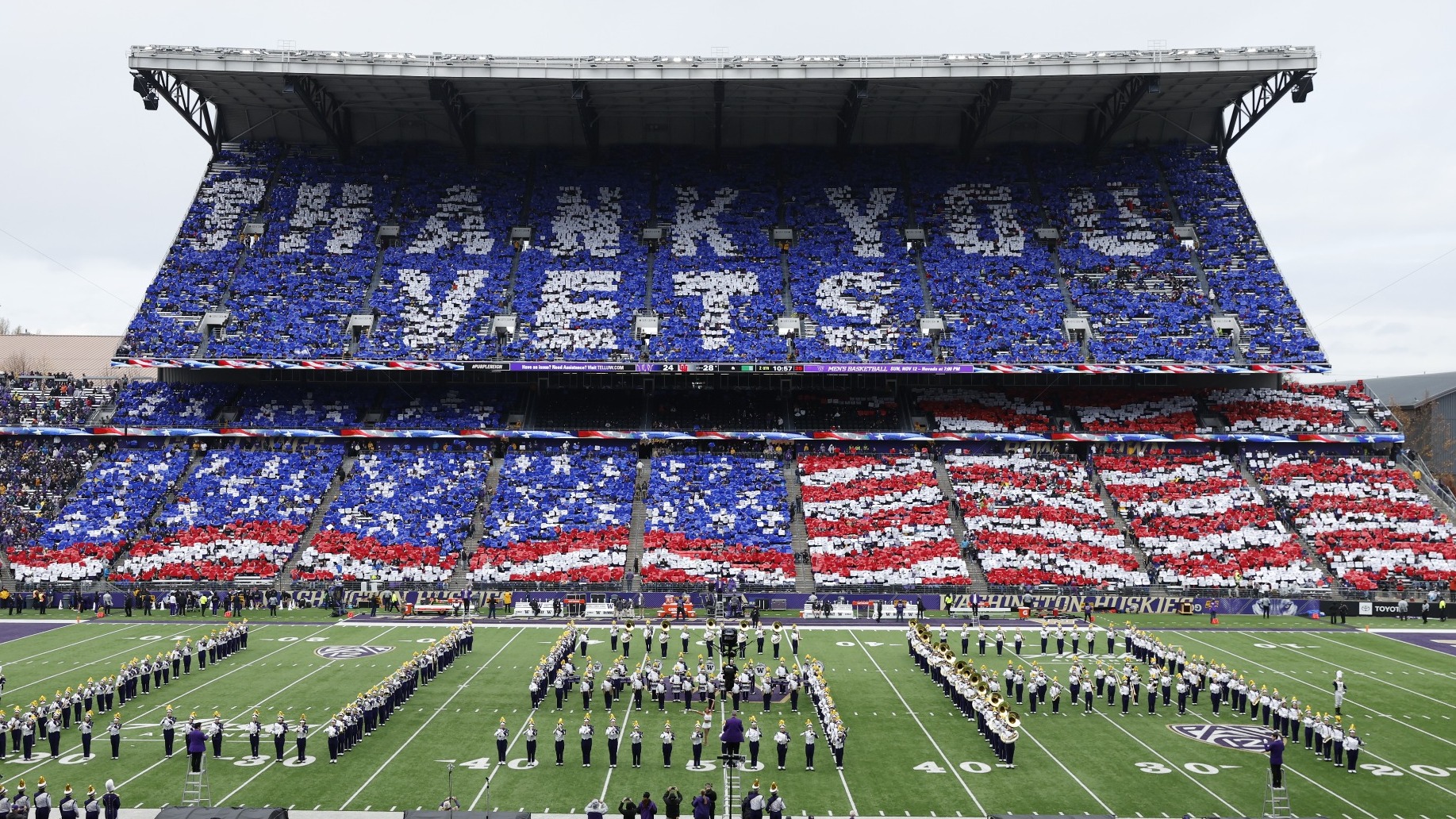 Thank You Vets American Flag in Husky Stadium stands