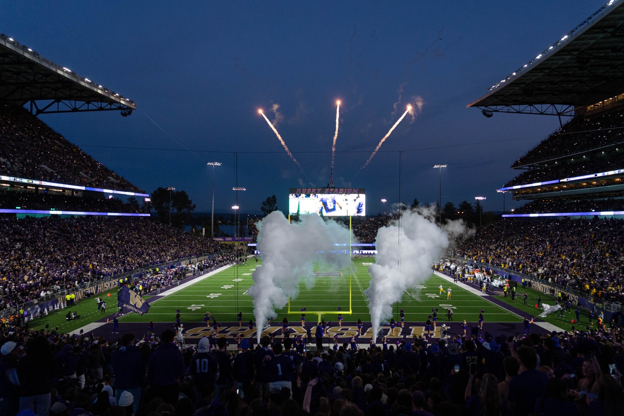 Husky Stadium with fireworks