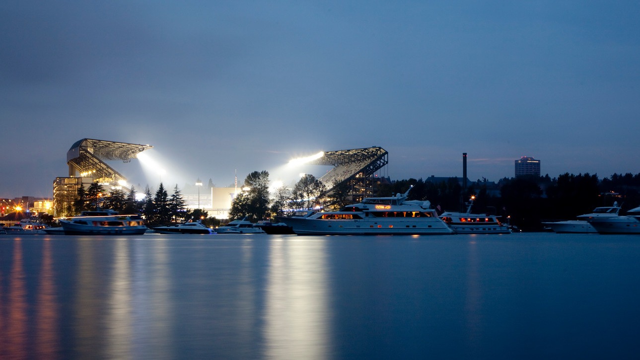 Husky Stadium at night