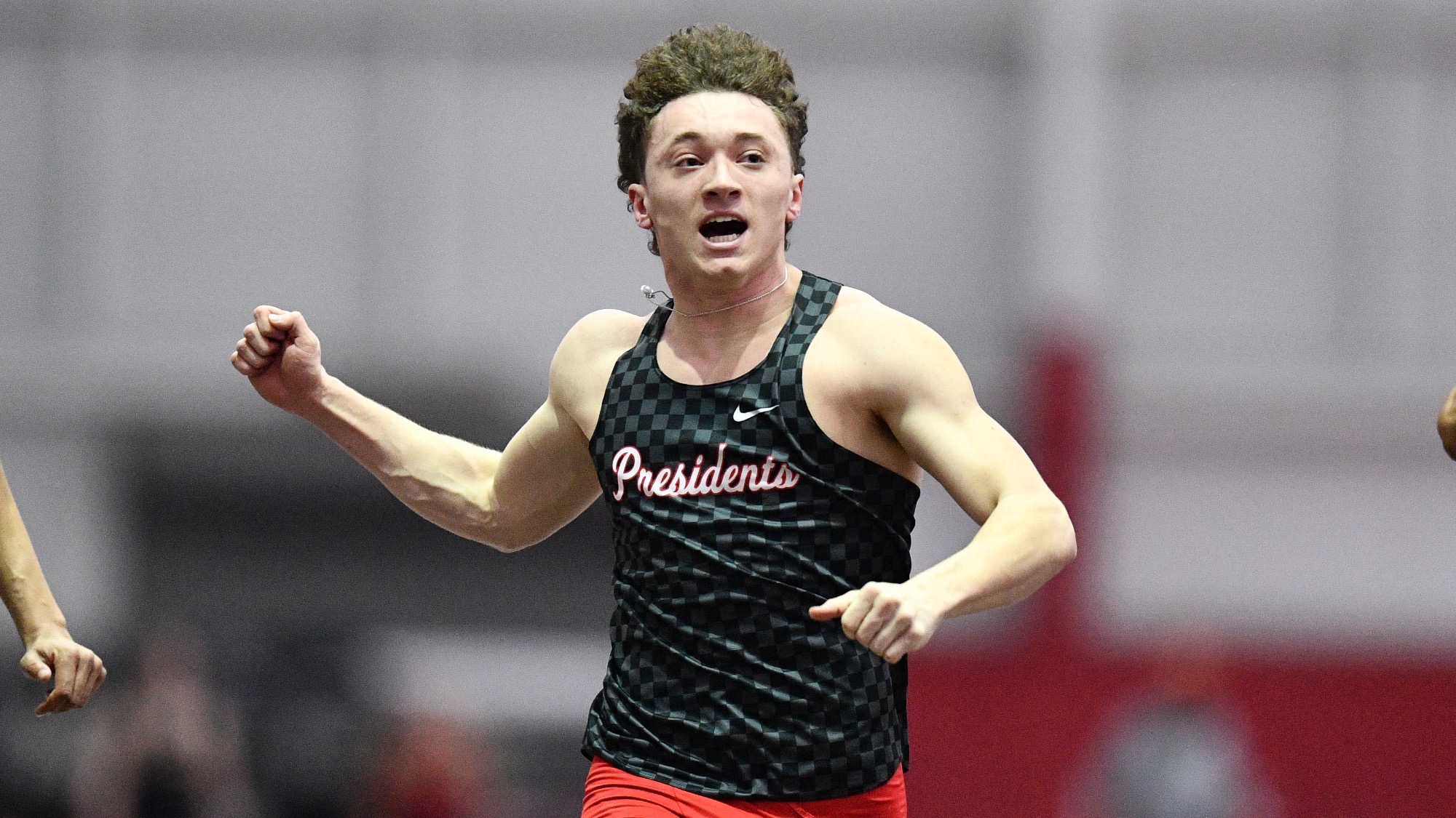 Anthony Cestaro reacts after racing at the 2024 PAC Indoor Championships