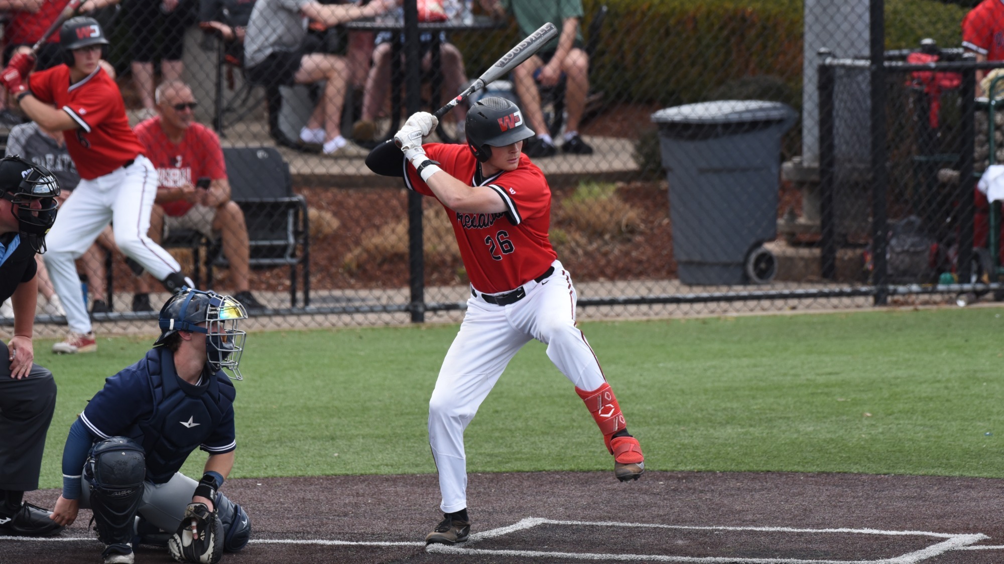 Josh Dezenzo takes aim at a pitch during a 2026 game versus Allegheny