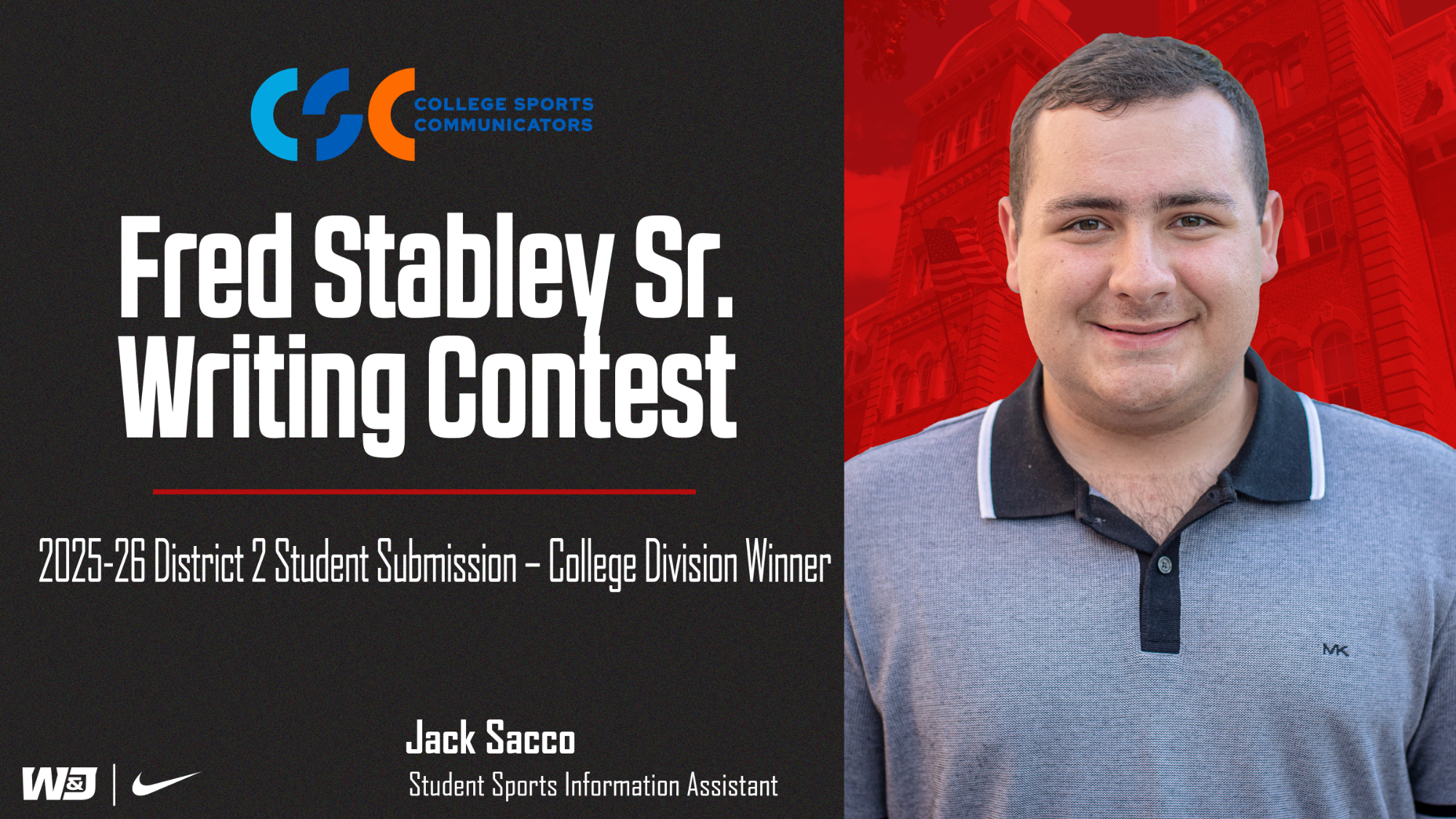 Jack Sacco 2025-26 Fred Stabley District 2 Winner Graphic