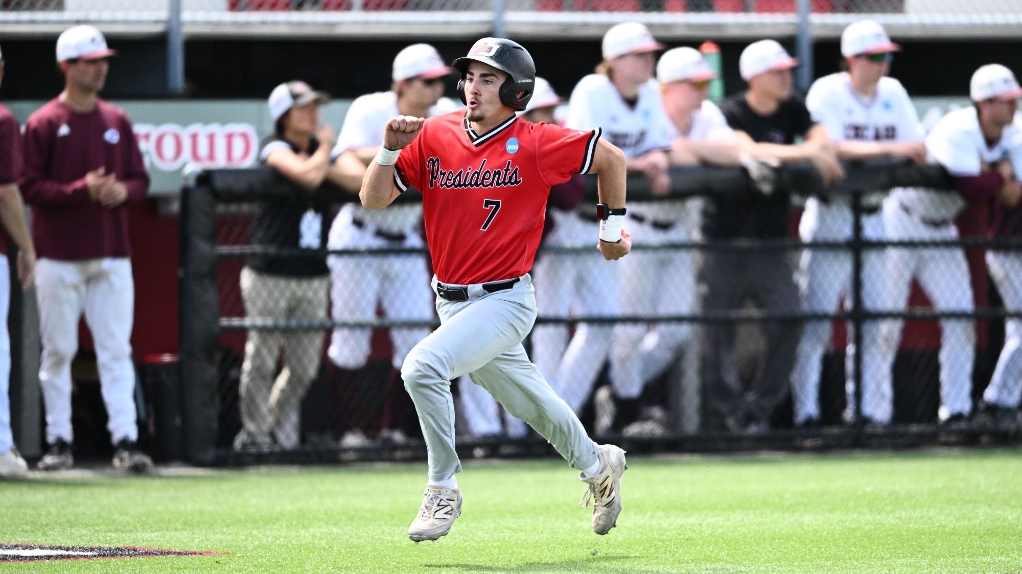 Luke Alvarez runs home to score a run in the 2026 NCAA Tournament game versus UChicago