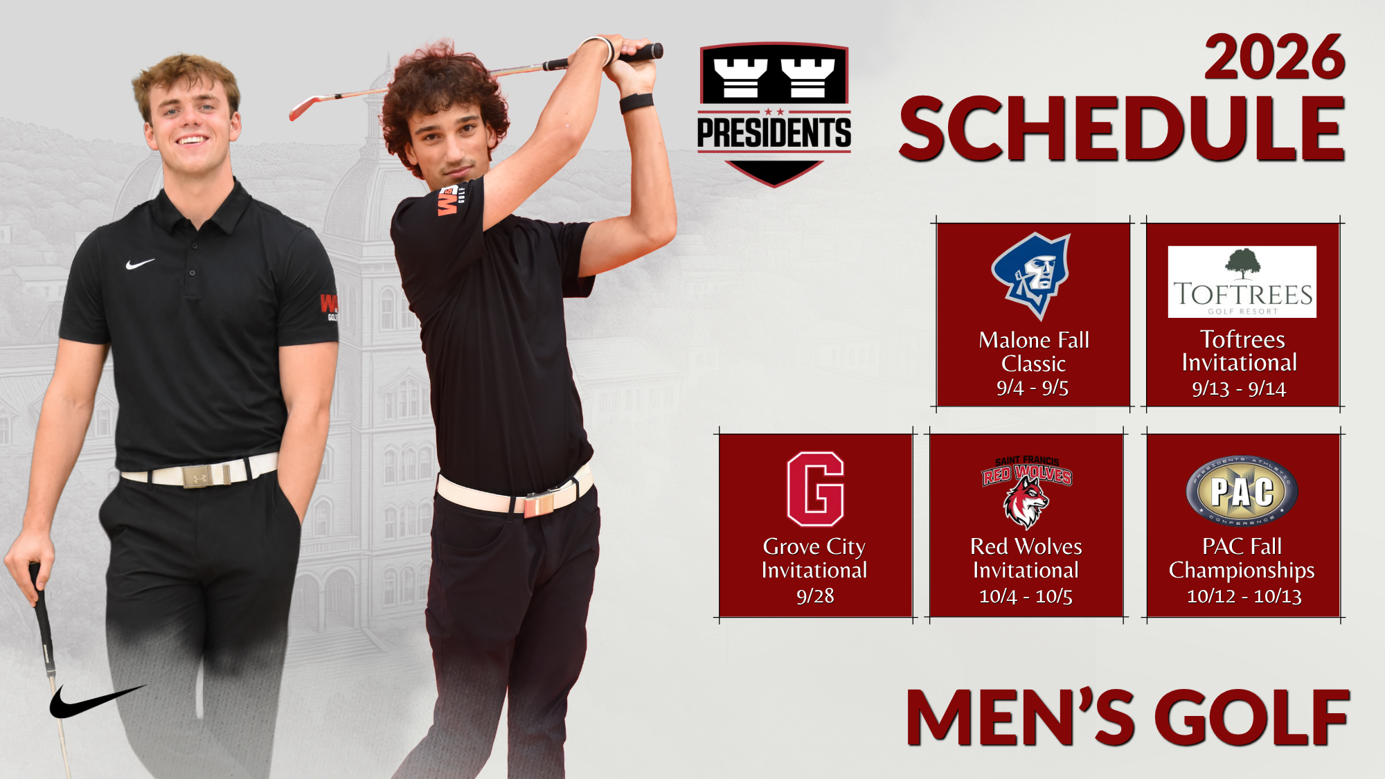 2026 Men's Golf Schedule Graphic
