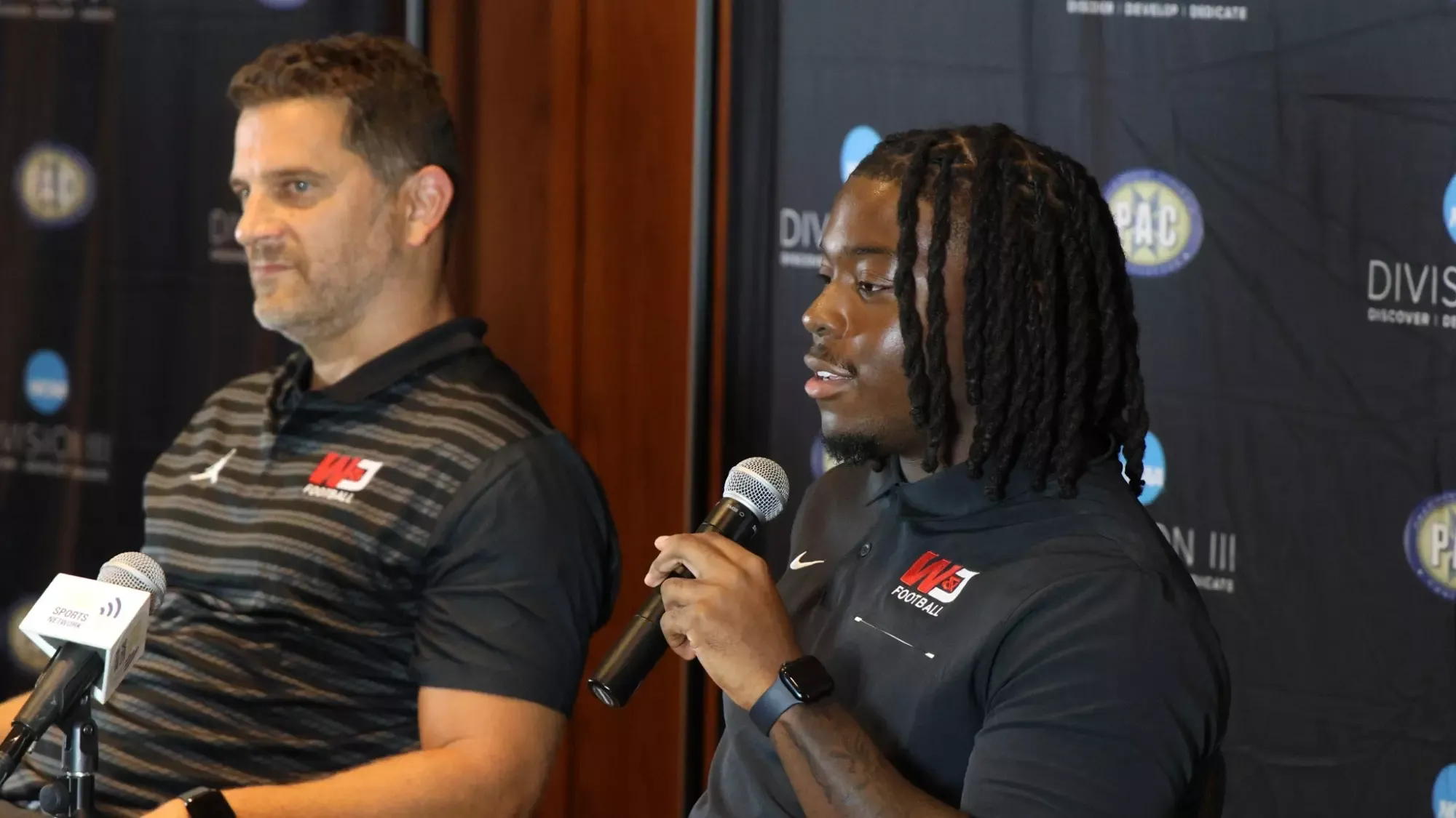 Sirianni and Smith at 2026 PAC Football Media Day