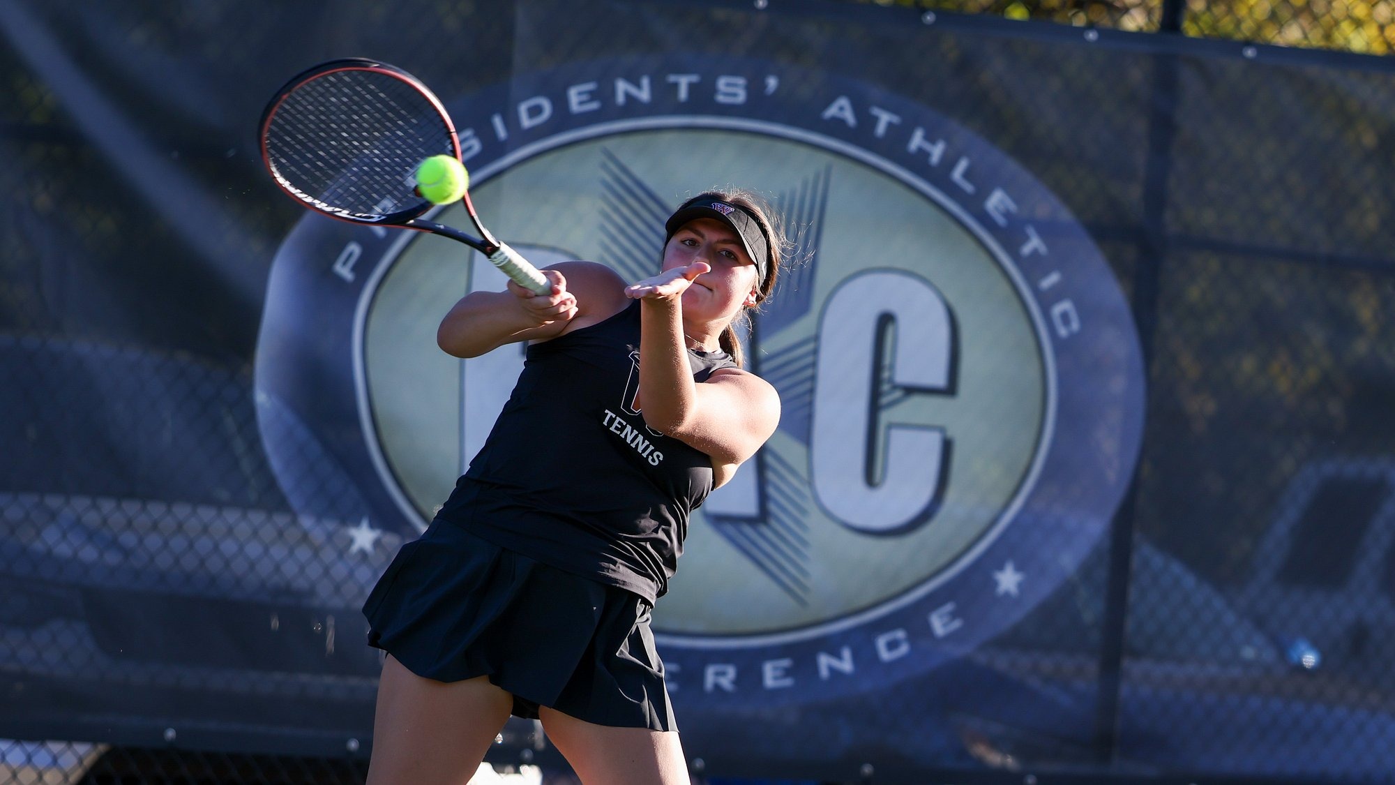 Gabby Peiritsh connects on a backhand at the Waynesburg tennis courts