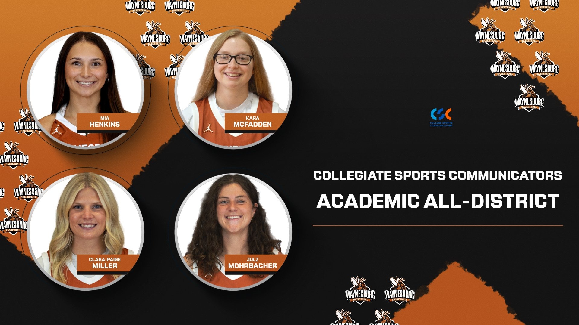 Graphic of Waynesburg's CSC Academic All-District Honorees