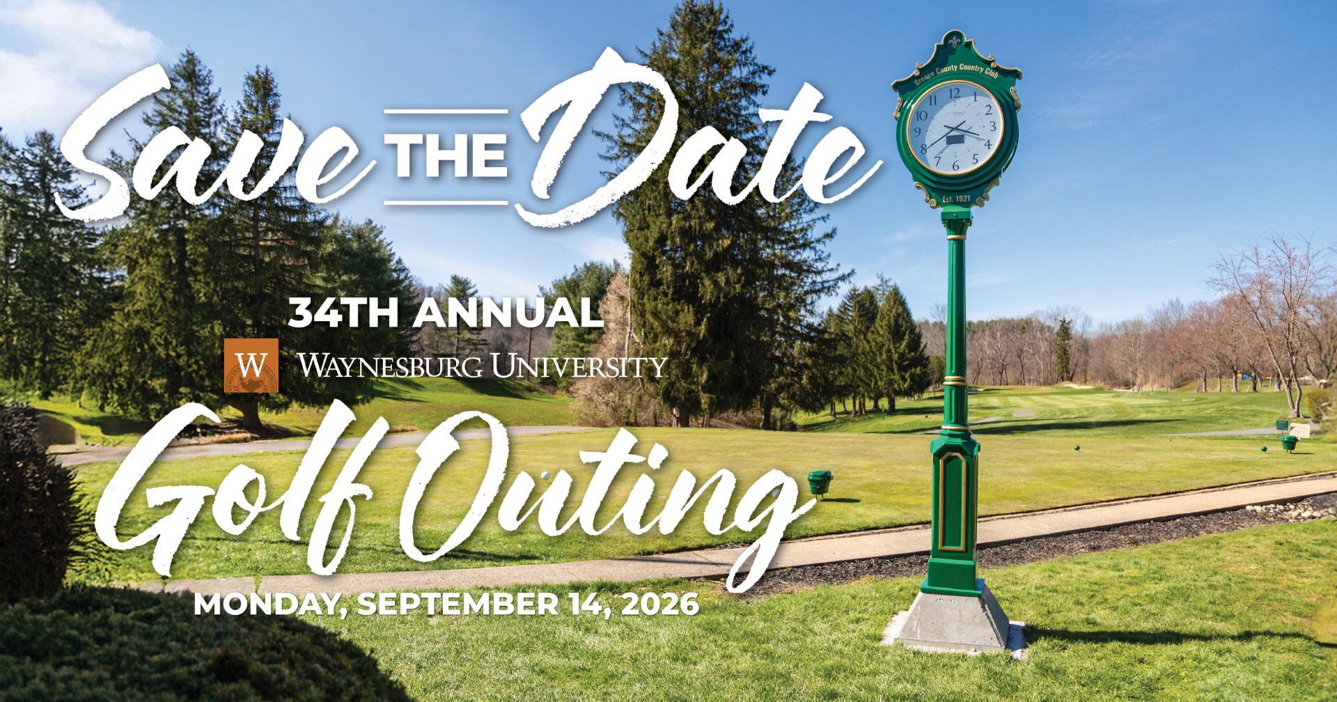 Graphic of the Greene County Country Club on it with text on it