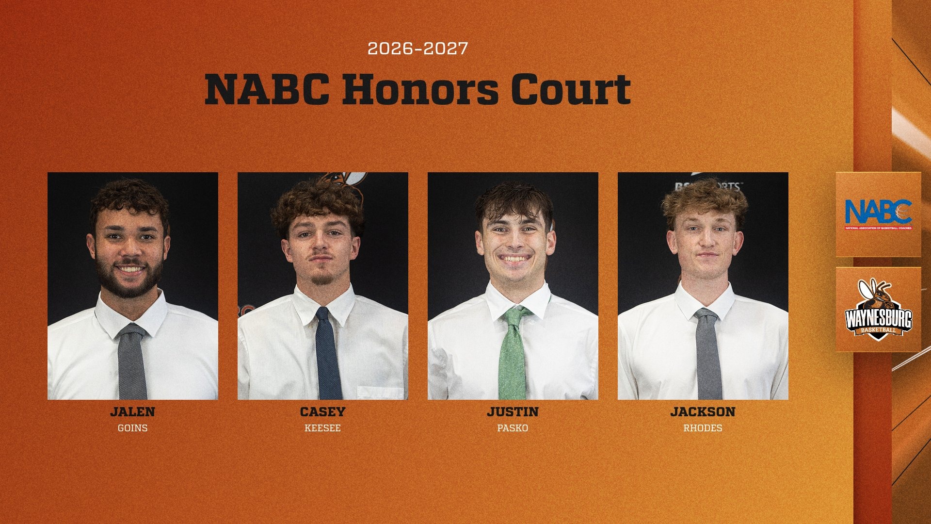 Graphic featuring the head shots of Goins, Keesee, Rhodes and Pasko honoring them for NABC Honors Court