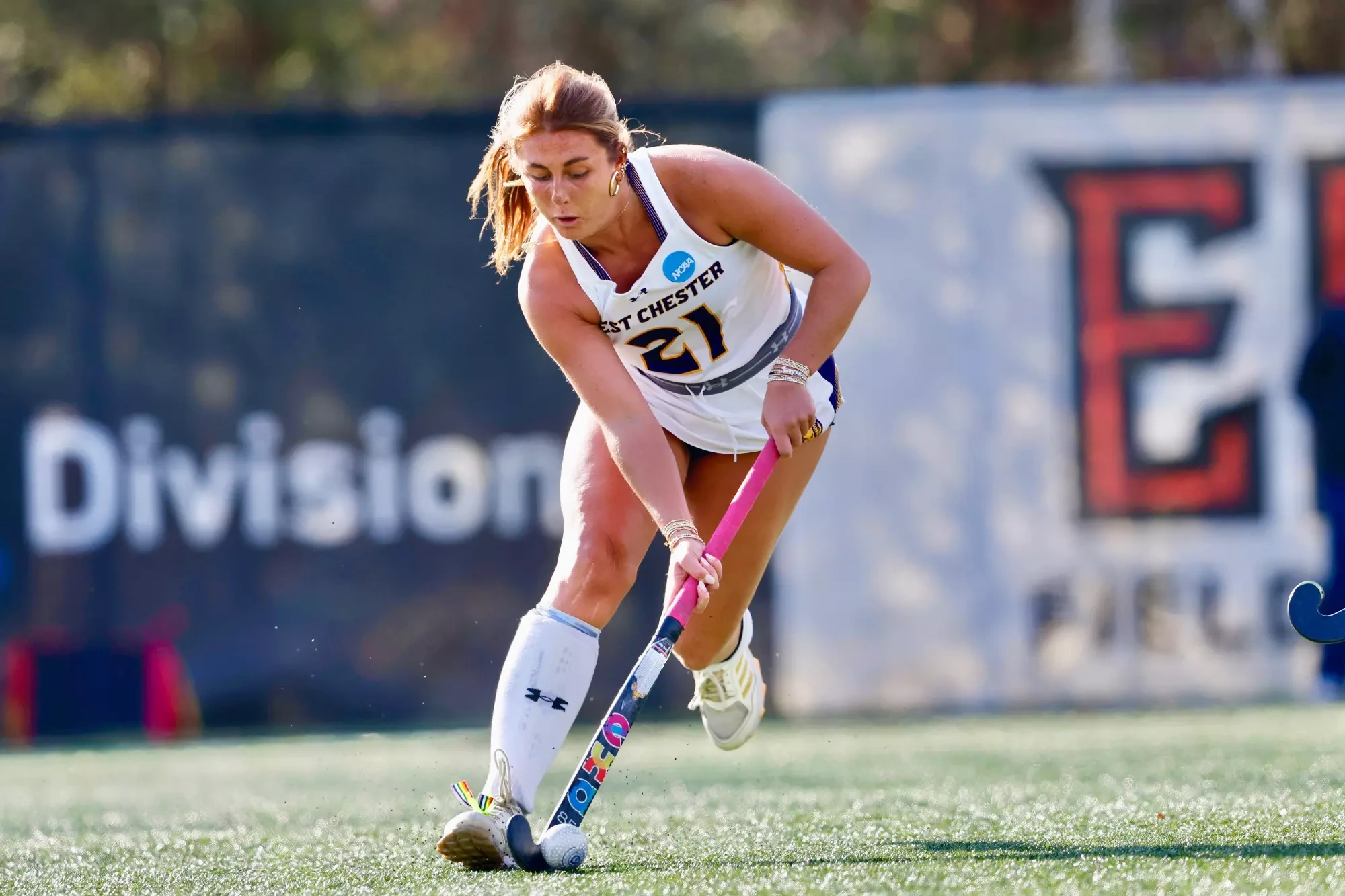 Alexa Lehman dribbles up field in NCAA Quarterfinal against ESU