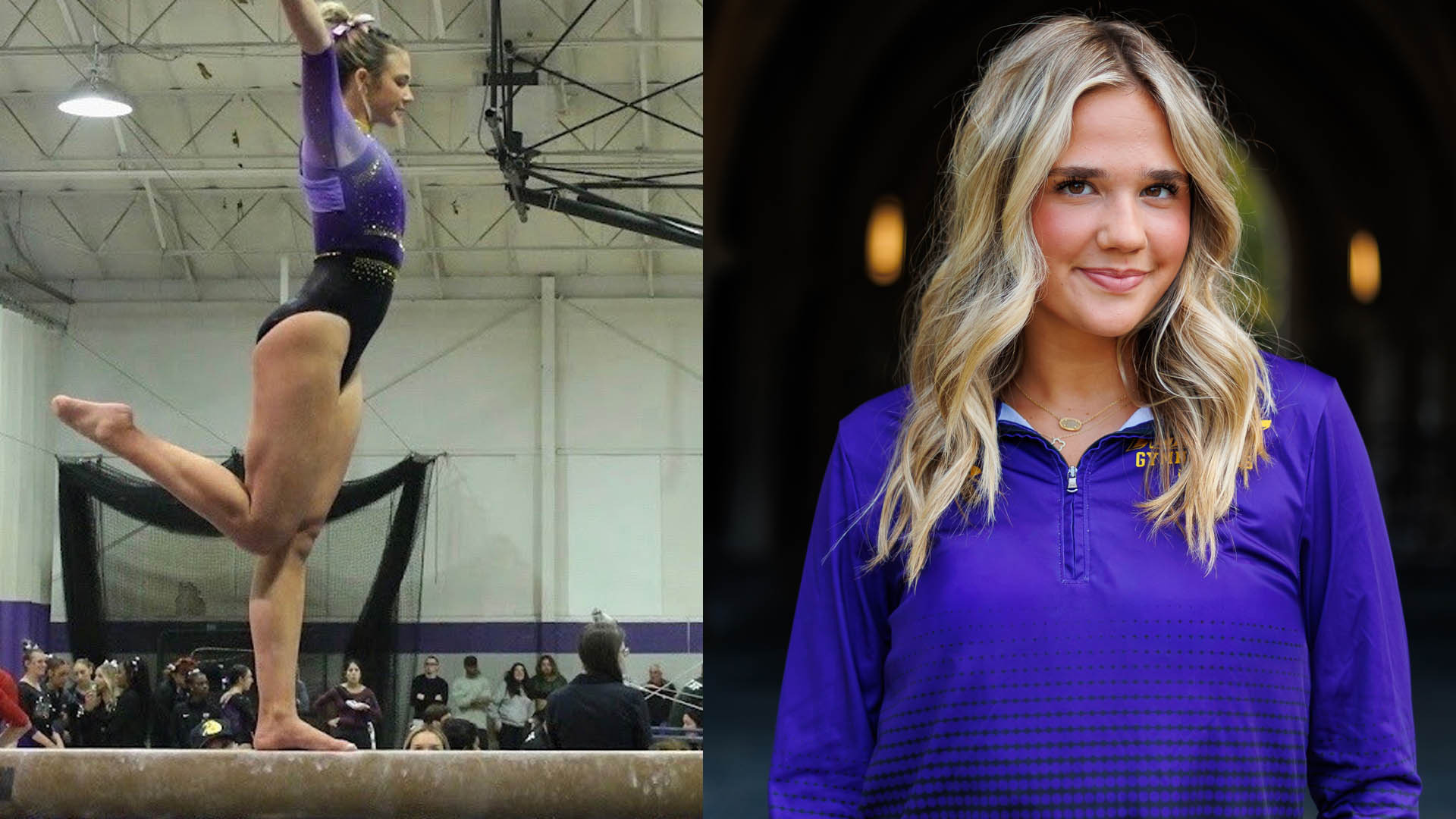 Lydia Stoner competes on the balance beam. 