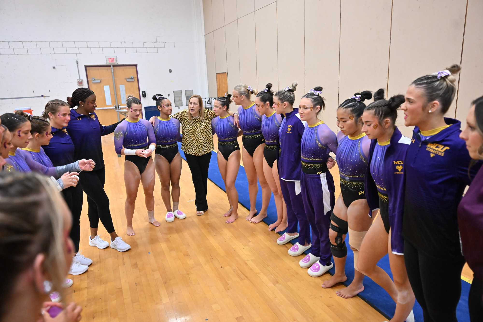 Women's Gymnastics Pre-Meet Team Huddle